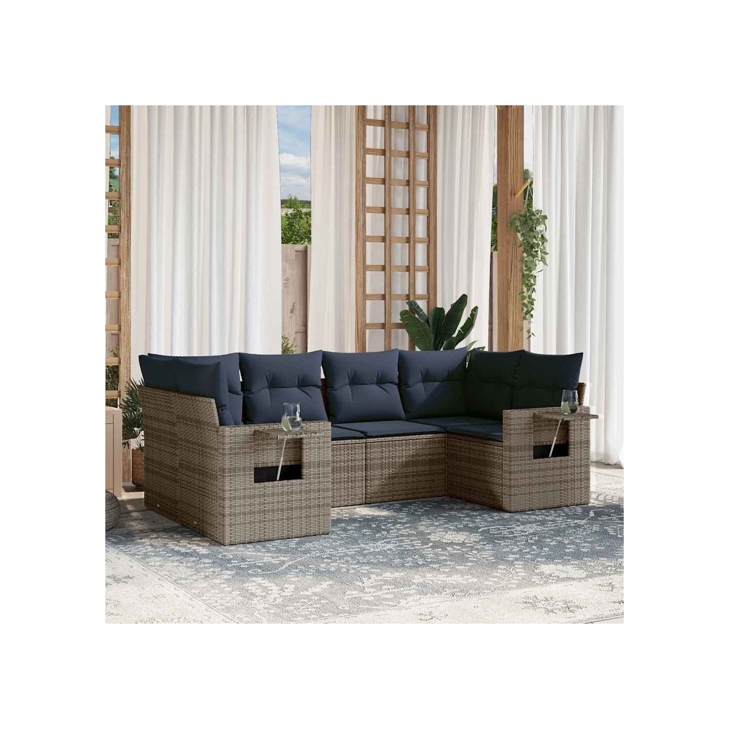 Ensemble de canapé de jardin 6 pcs avec coussins gris résine tressée