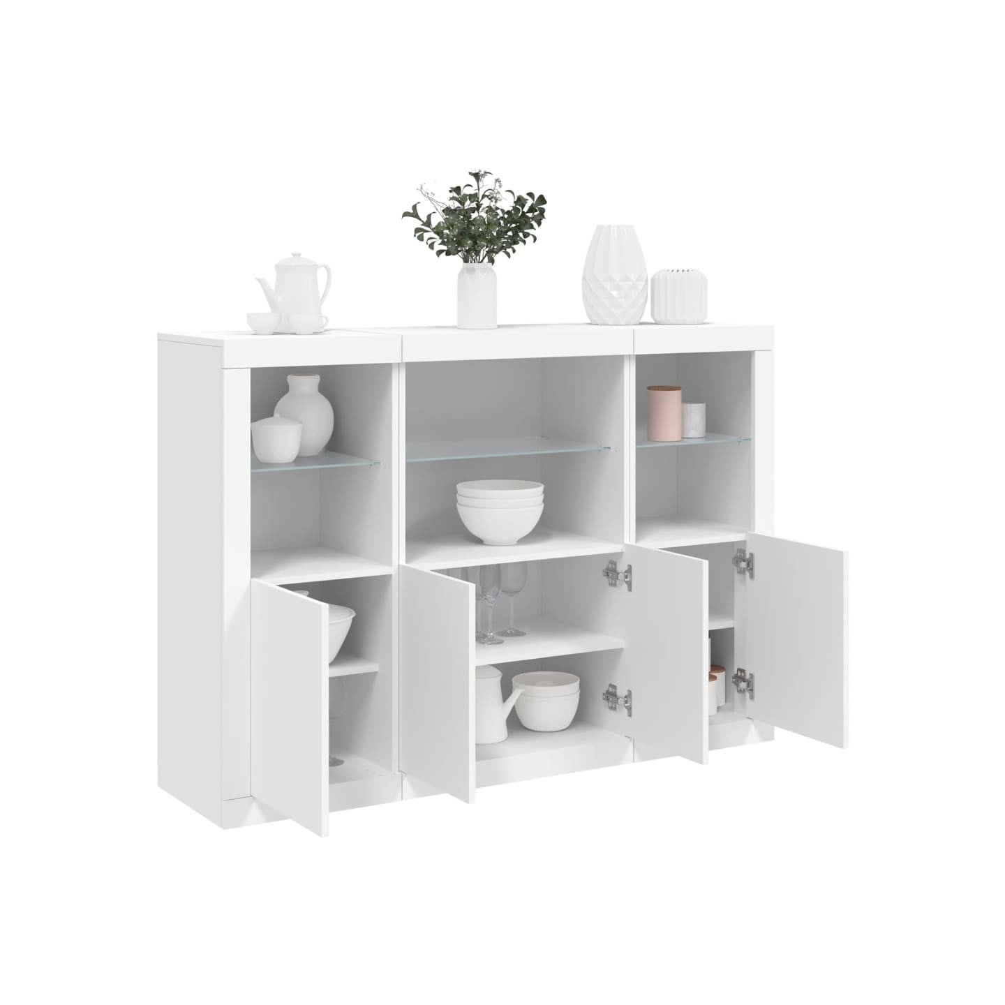 Buffets avec lumières LED 3 pcs blanc bois d'ingénierie