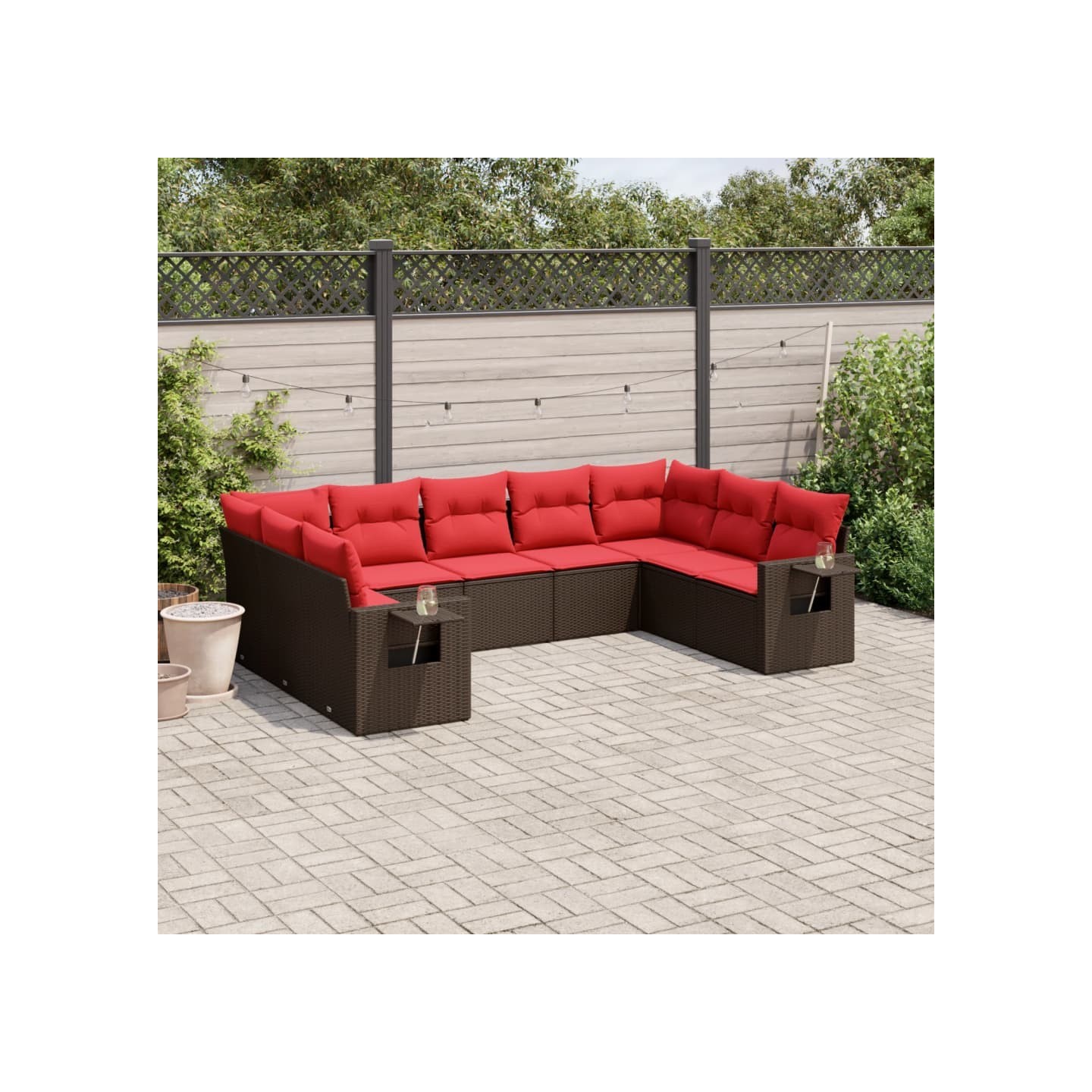 Ensemble de canapé de jardin 9 pcs avec coussins marron