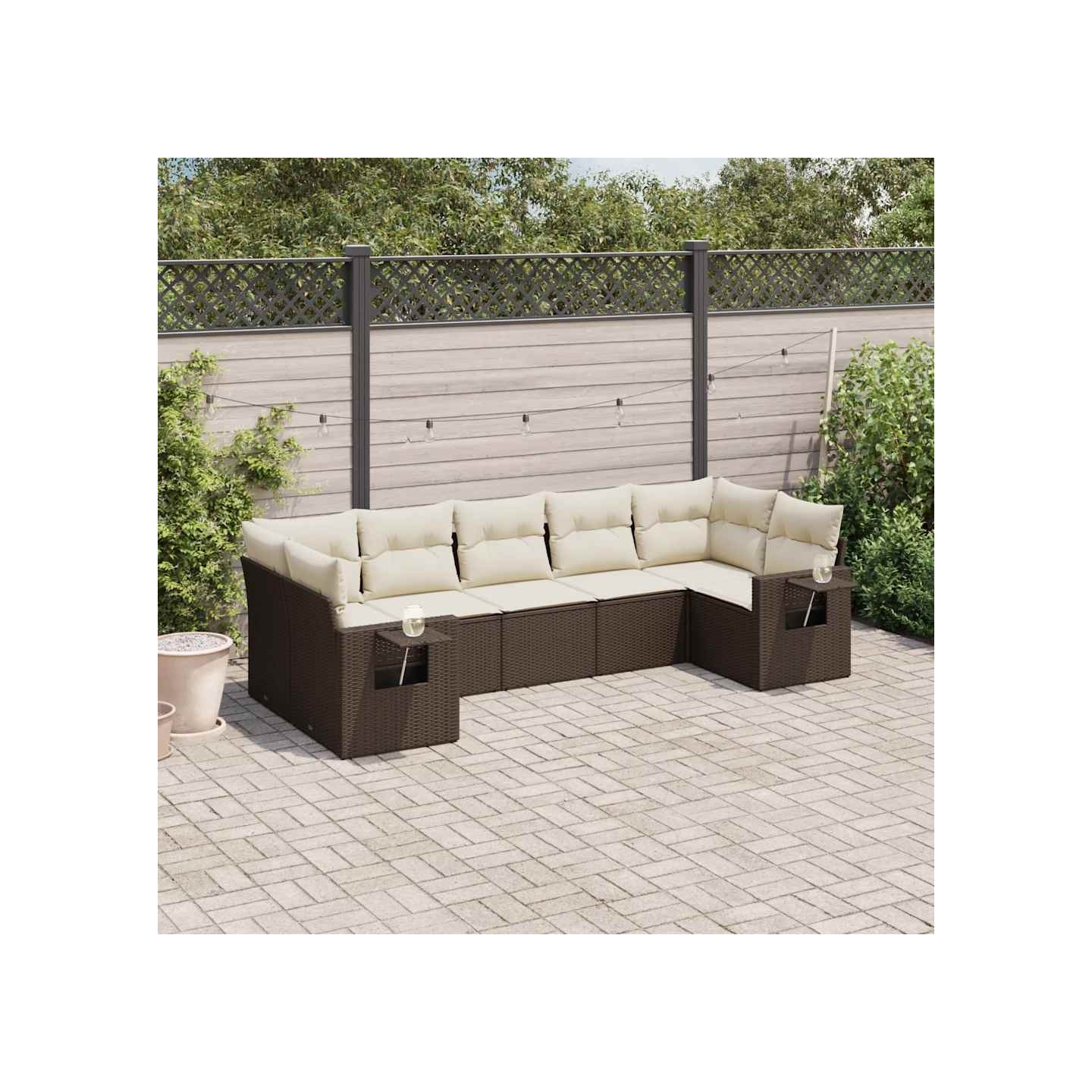 Salon de jardin avec coussins 7 pcs marron résine tressée