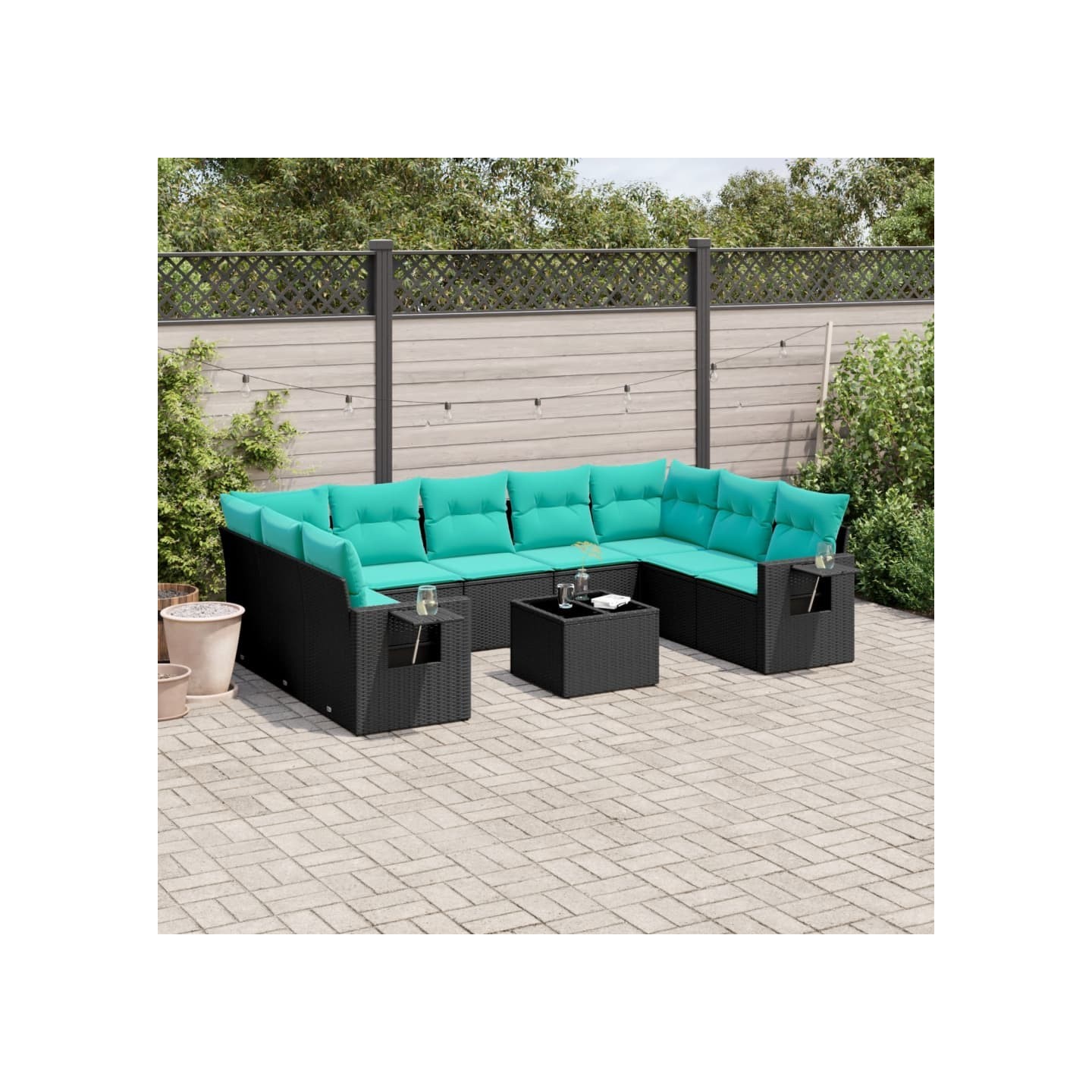 Ensemble de canapé de jardin 10 pcs avec coussins noir