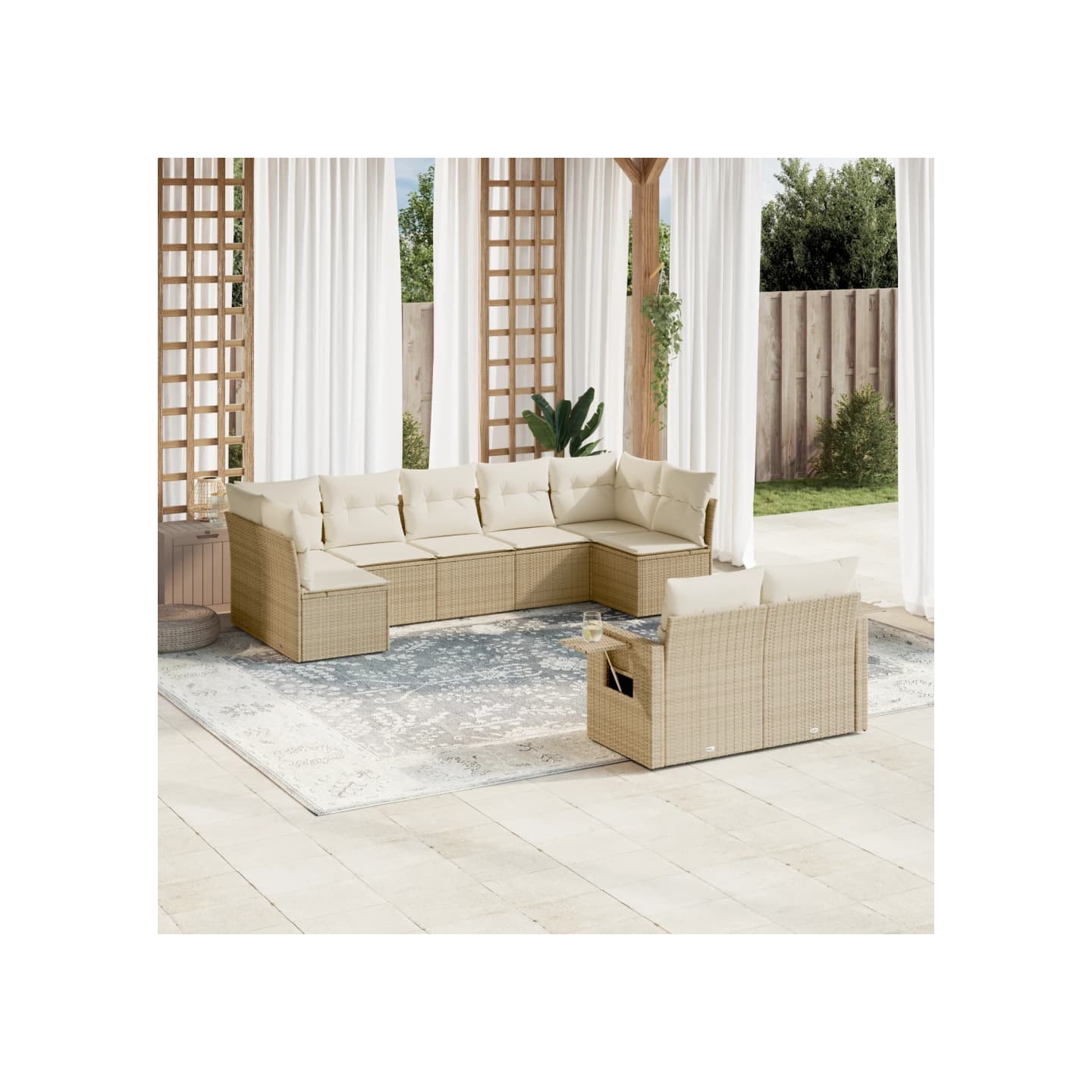 Salon de jardin avec coussins 9 pcs beige résine tressée