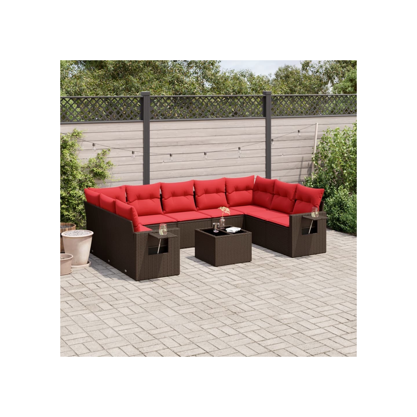 Ensemble de canapé de jardin 10 pcs avec coussins marron
