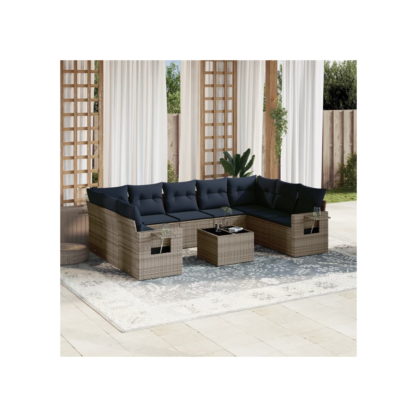 Ensemble de canapé de jardin 10 pcs avec coussins gris