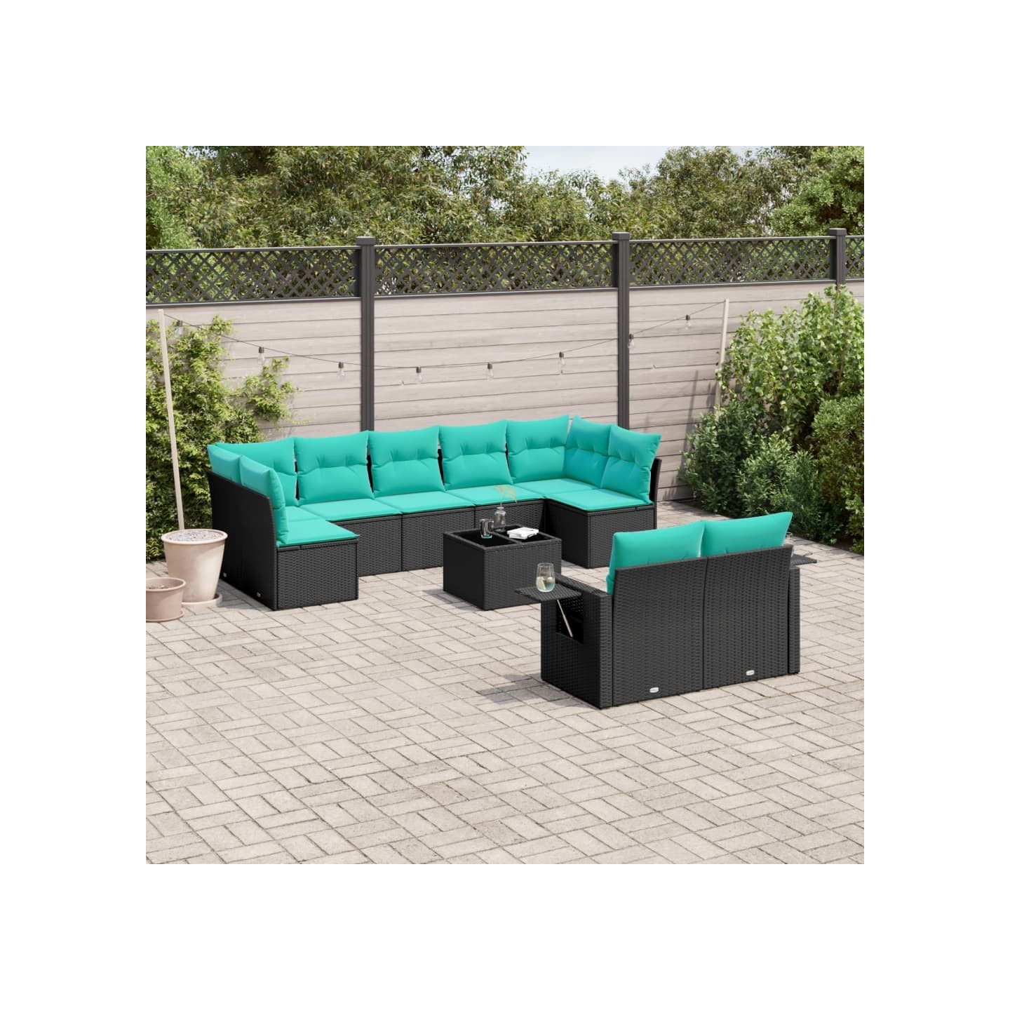 Ensemble de canapé de jardin 10 pcs avec coussins noir
