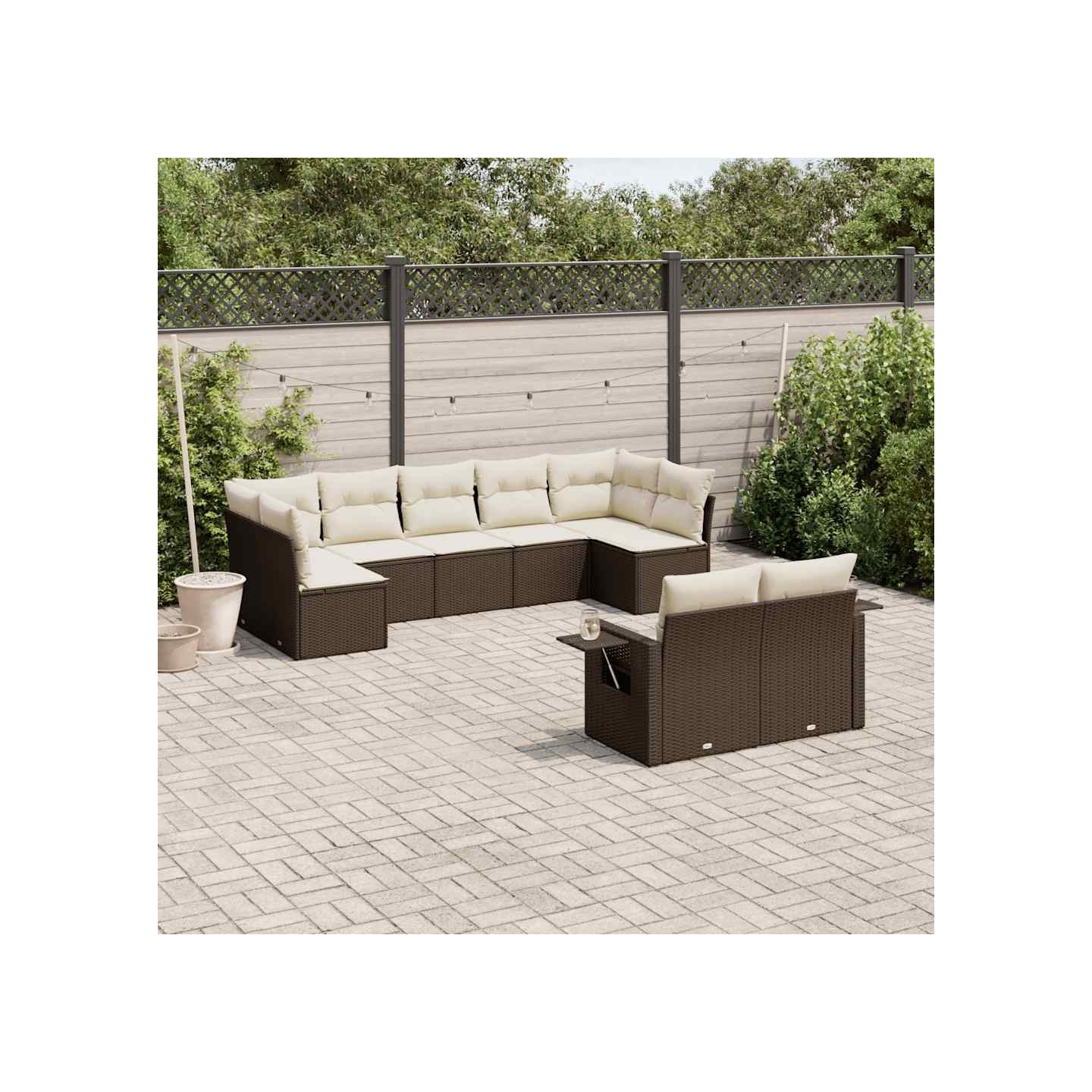 Salon de jardin avec coussins 9 pcs marron résine tressée