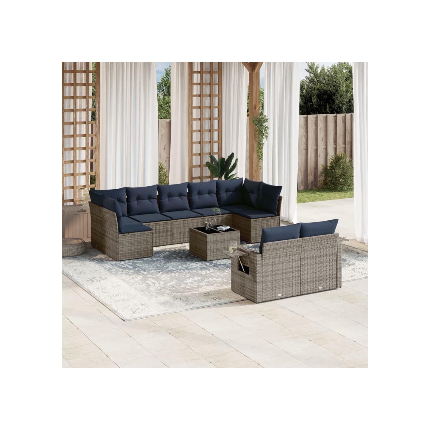 Ensemble de canapé de jardin 10 pcs avec coussins gris