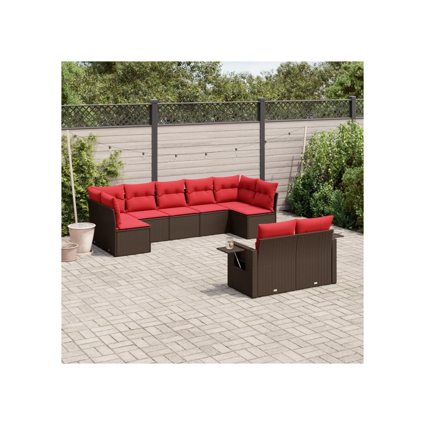 Ensemble de canapé de jardin 9 pcs avec coussins marron