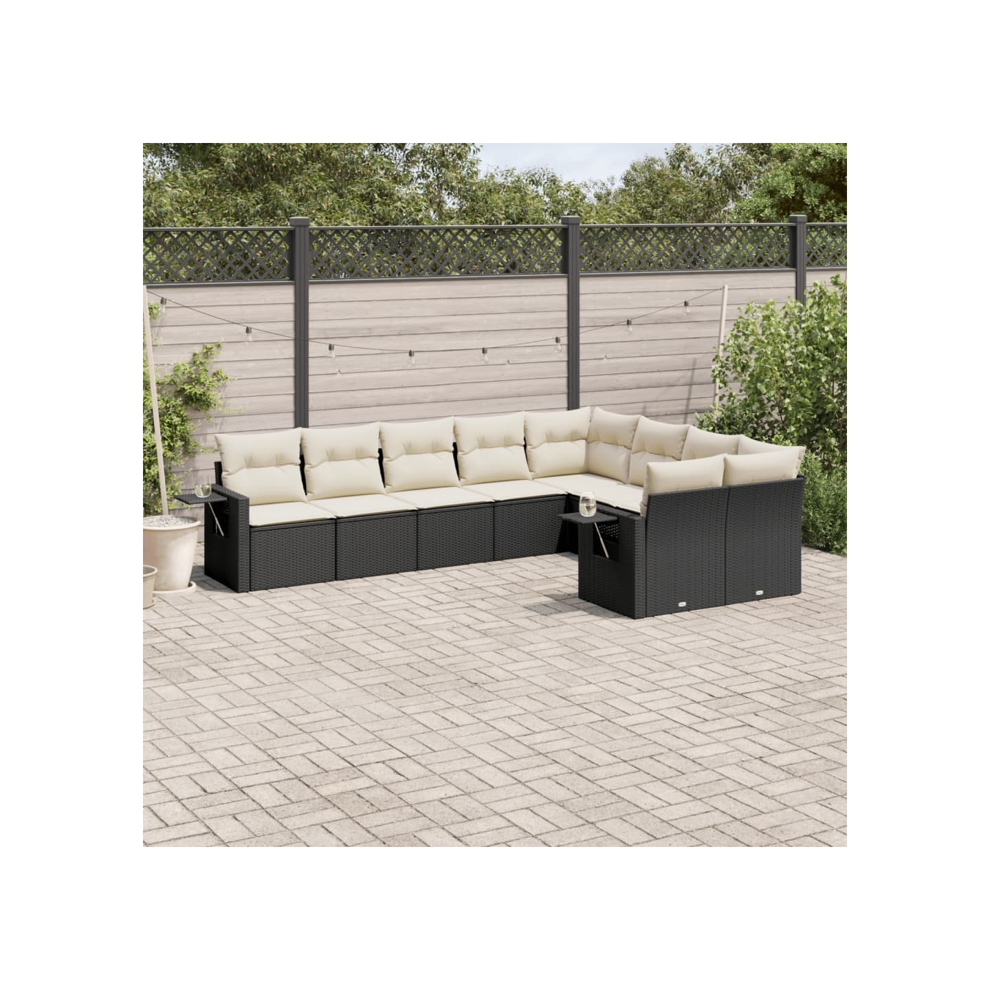 Salon de jardin 9 pcs avec coussins noir résine tressée