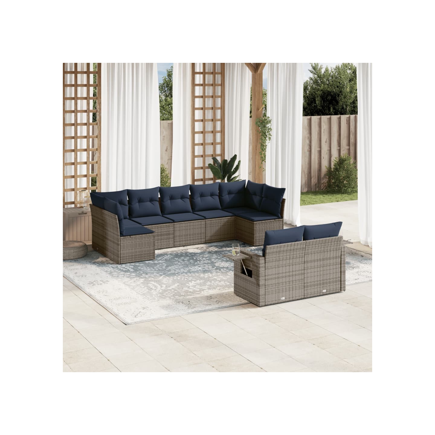 Ensemble de canapé de jardin 9 pcs avec coussins gris résine tressée