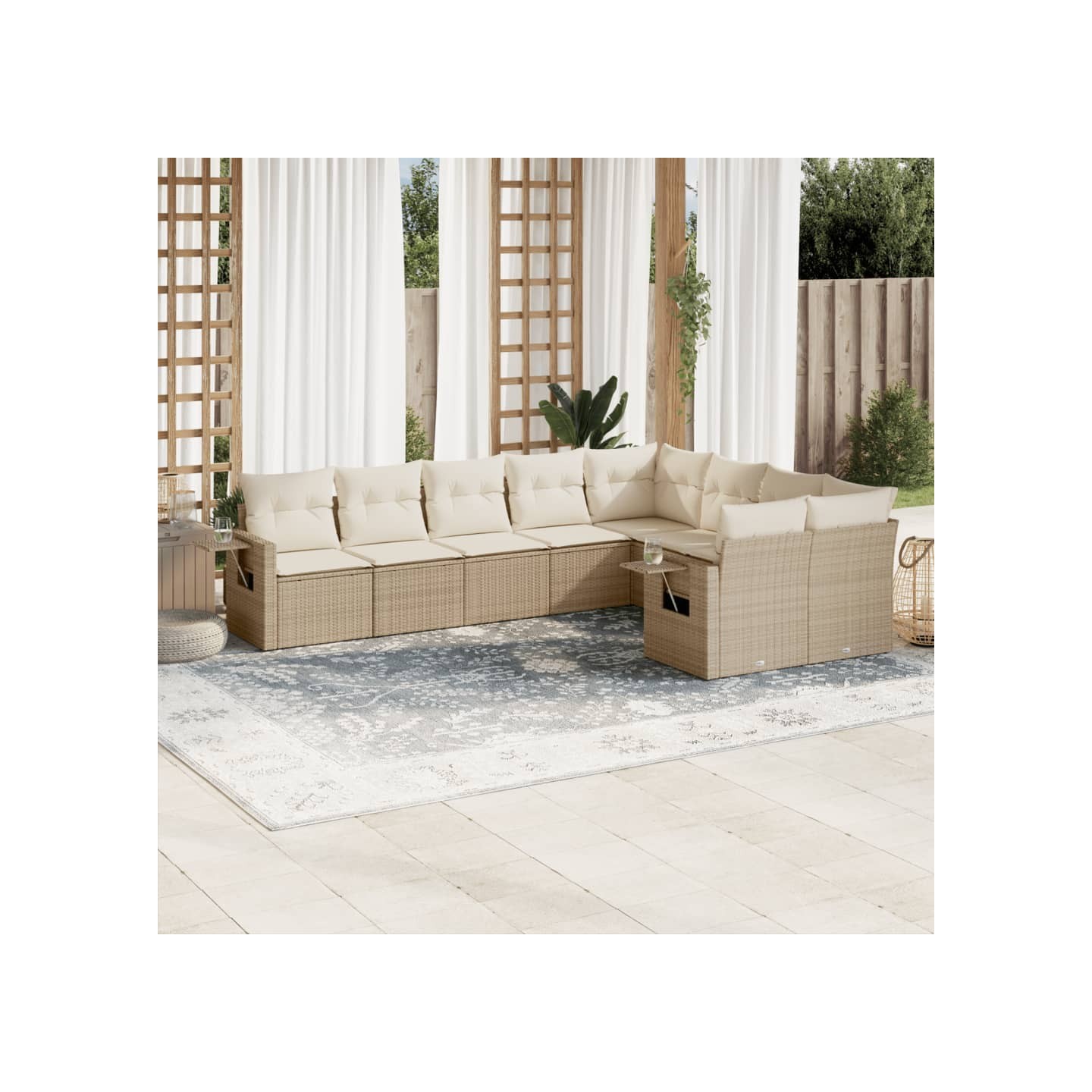 Salon de jardin avec coussins 9 pcs beige résine tressée
