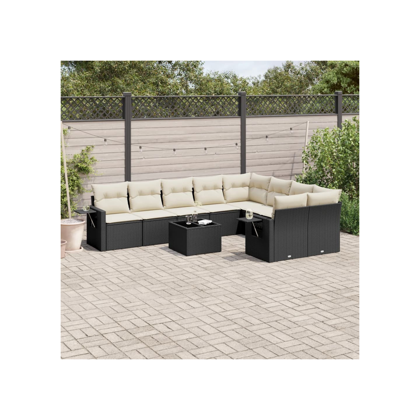 Salon de jardin 10 pcs avec coussins noir résine tressée