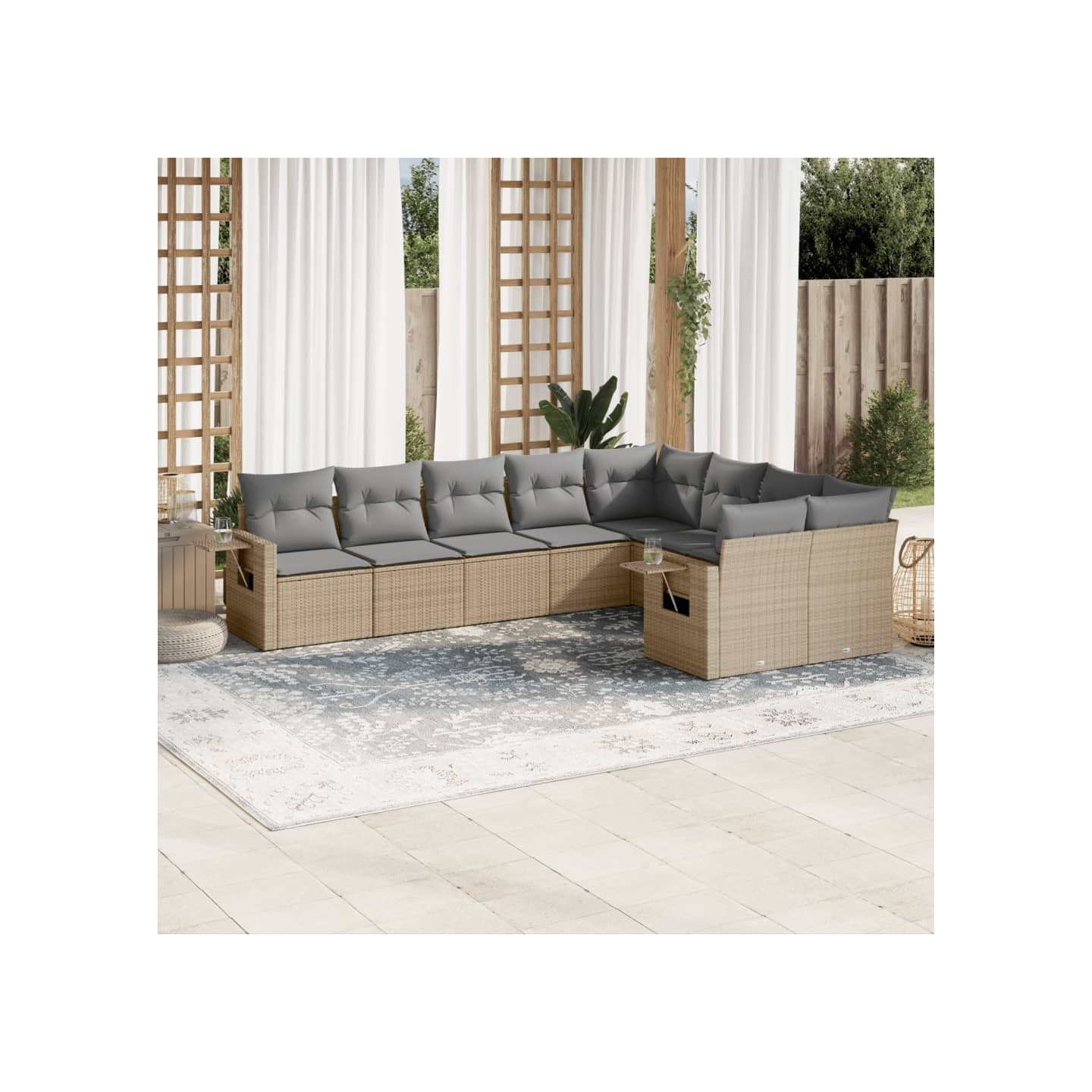 Salon de jardin avec coussins 9 pcs beige résine tressée