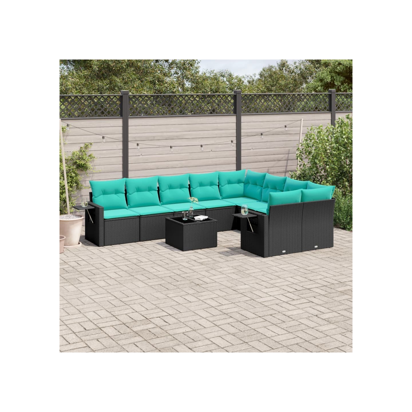 Ensemble de canapé de jardin 10 pcs avec coussins noir