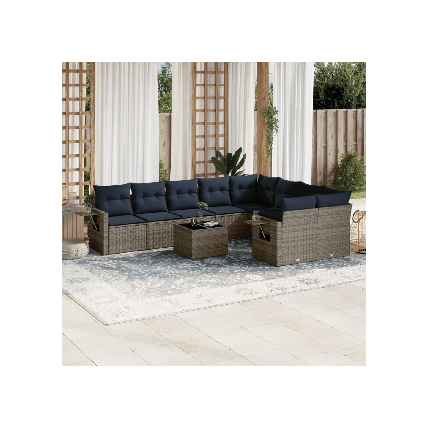 Ensemble de canapé de jardin 10 pcs avec coussins gris