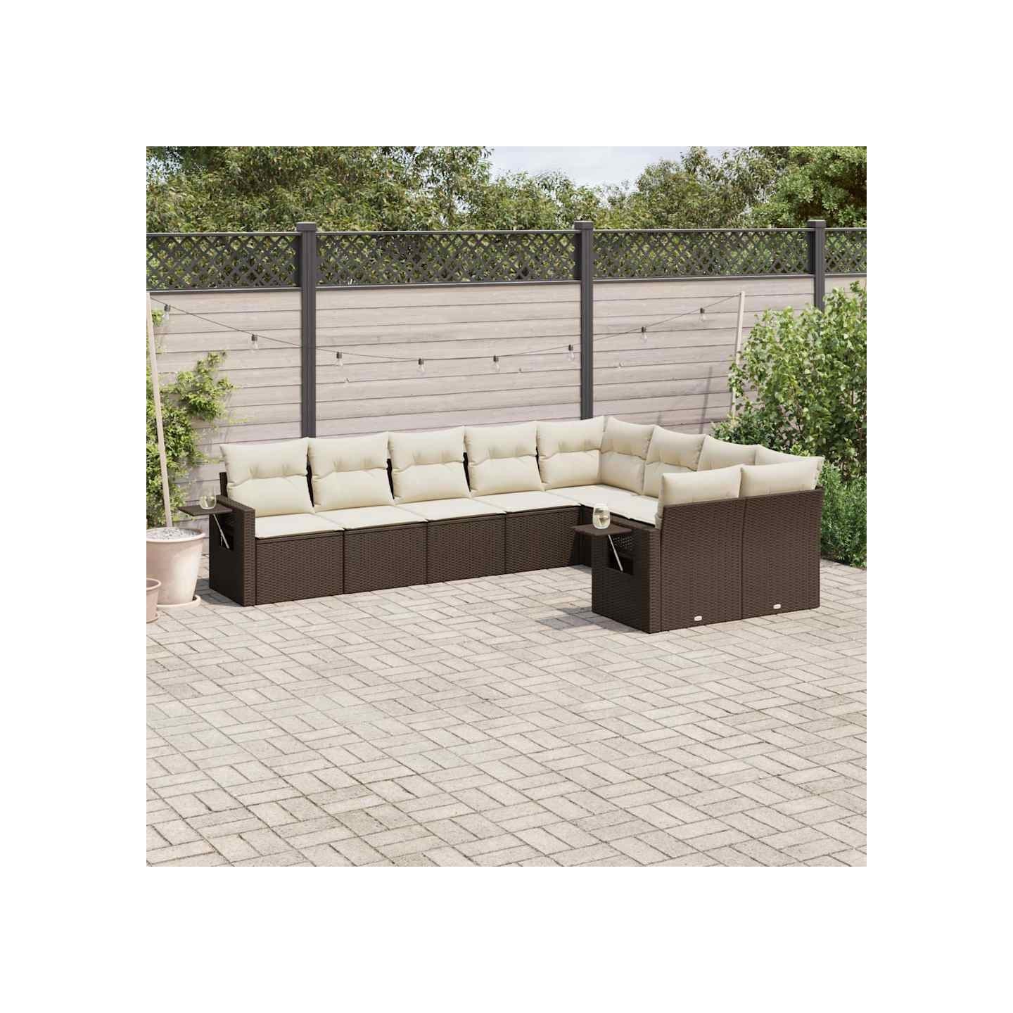 Salon de jardin avec coussins 9 pcs marron résine tressée