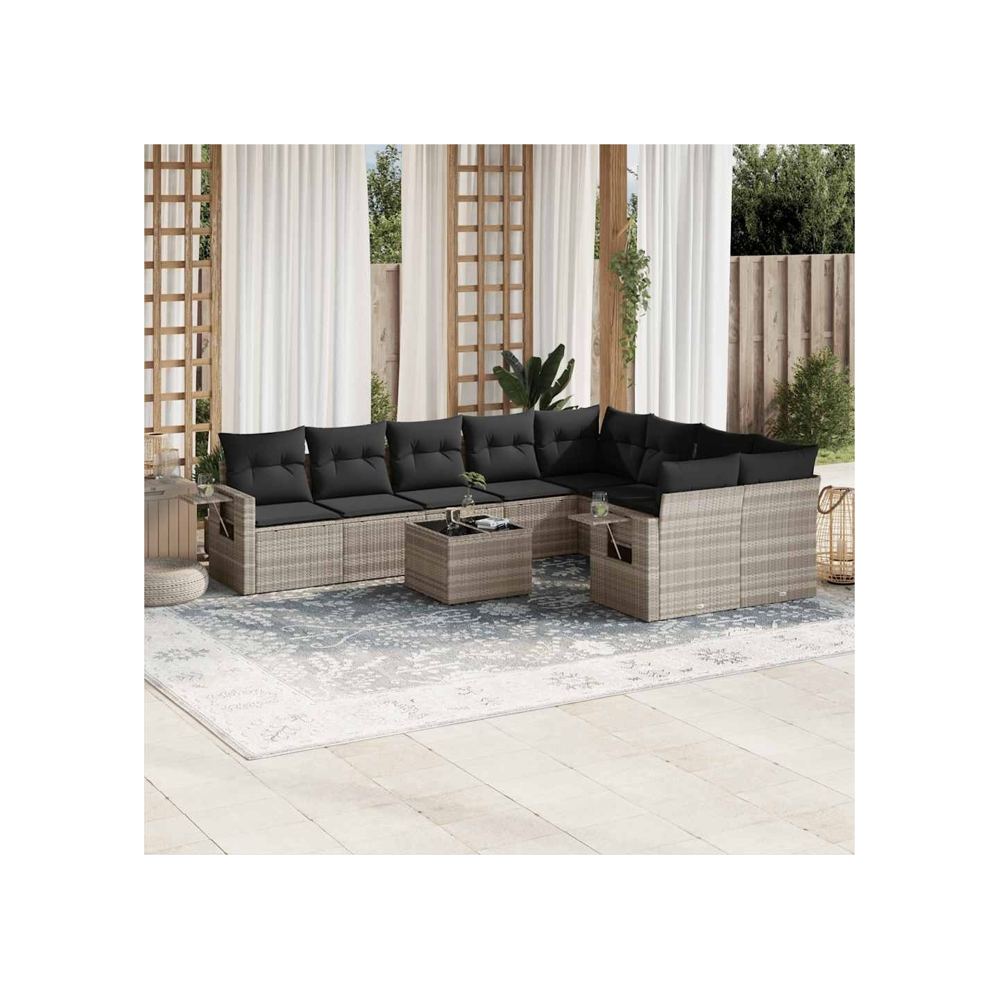 Salon de jardin avec coussins 10 pcs gris clair résine tressée