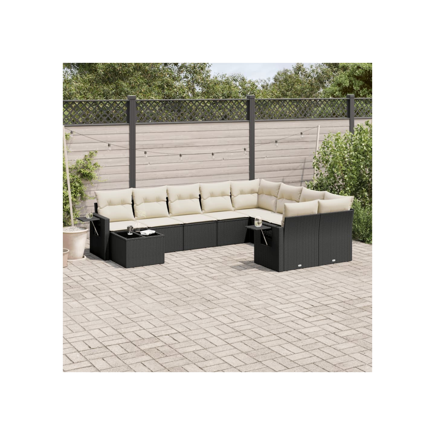 Salon de jardin 10 pcs avec coussins noir résine tressée