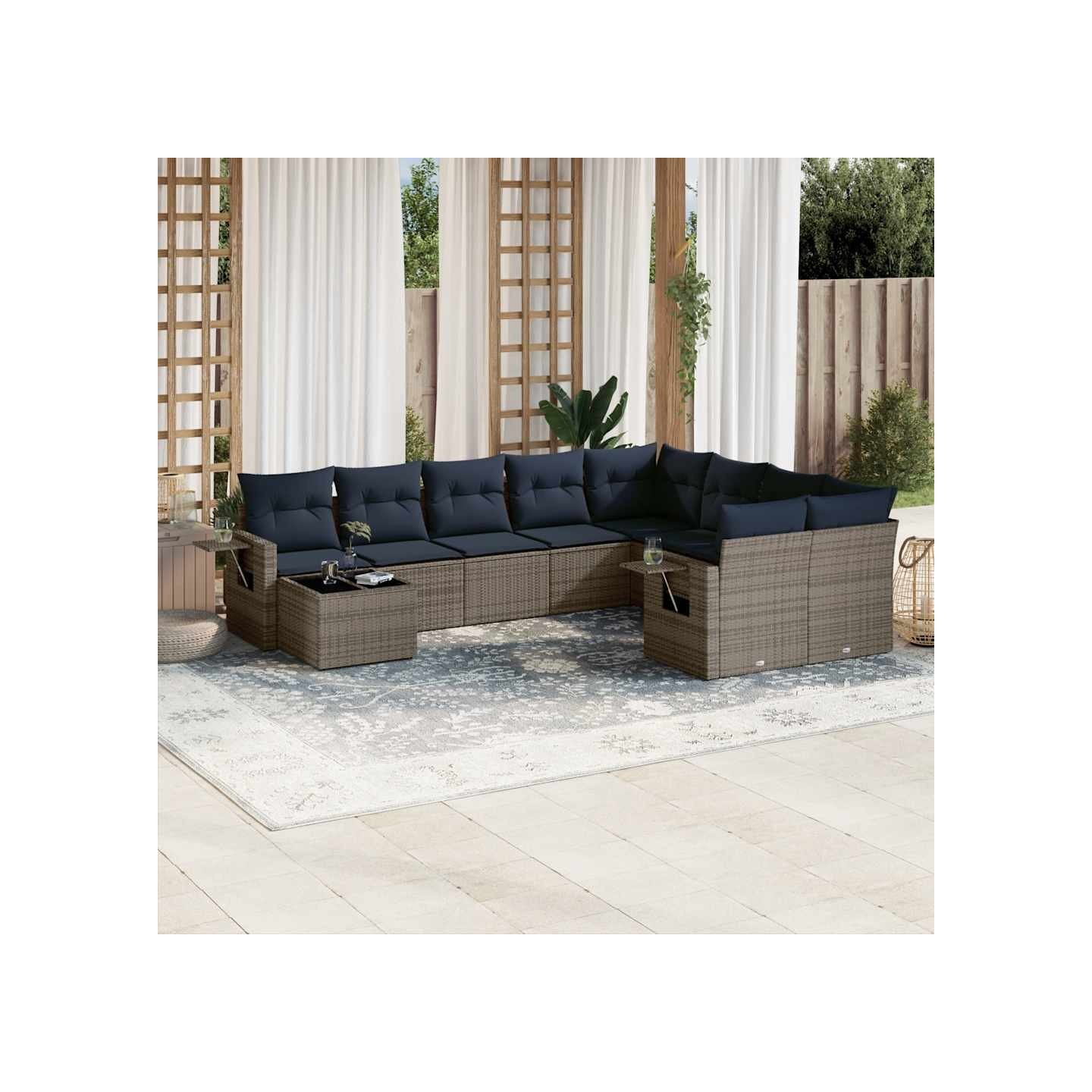 Ensemble de canapé de jardin 10 pcs avec coussins gris
