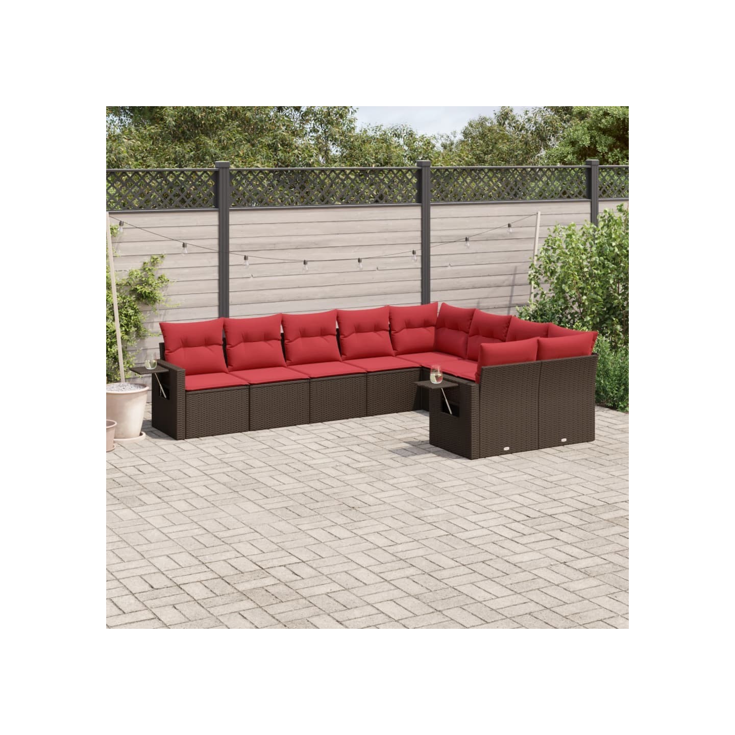 Ensemble de canapé de jardin 9 pcs avec coussins marron