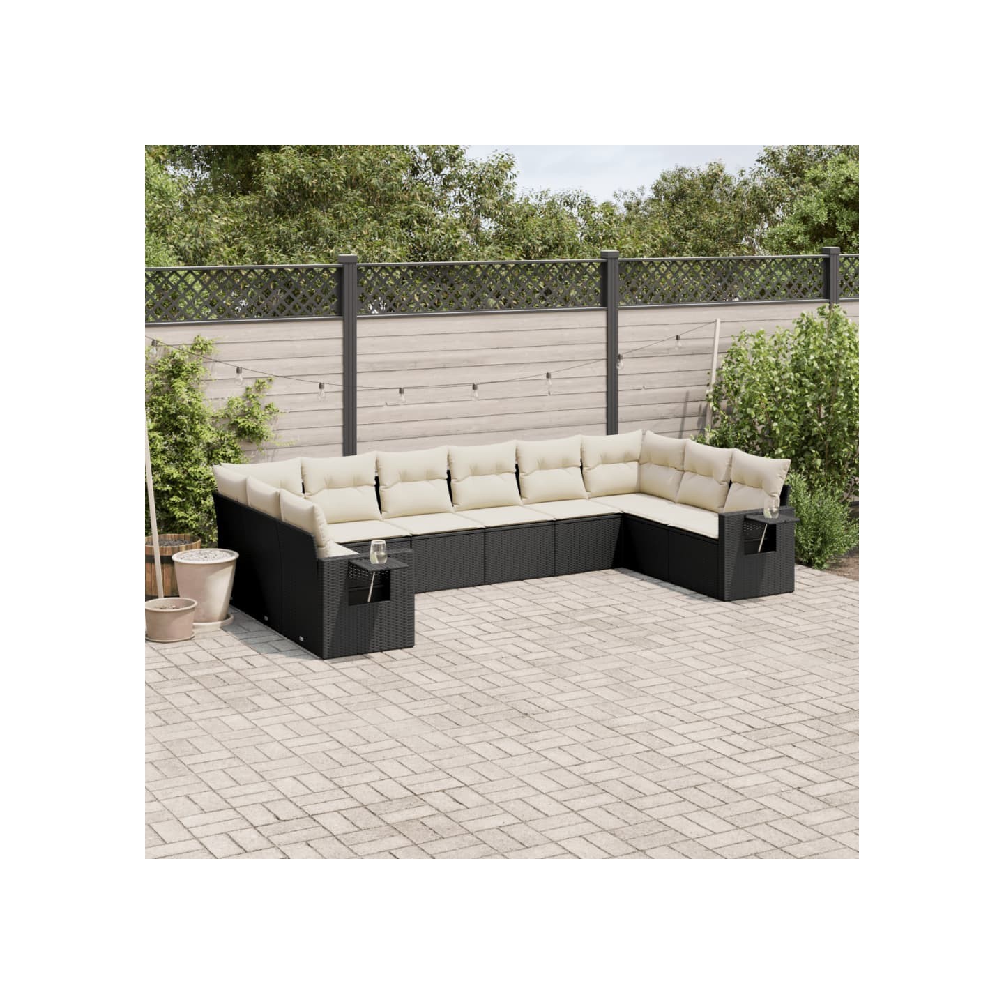 Salon de jardin 10 pcs avec coussins noir résine tressée