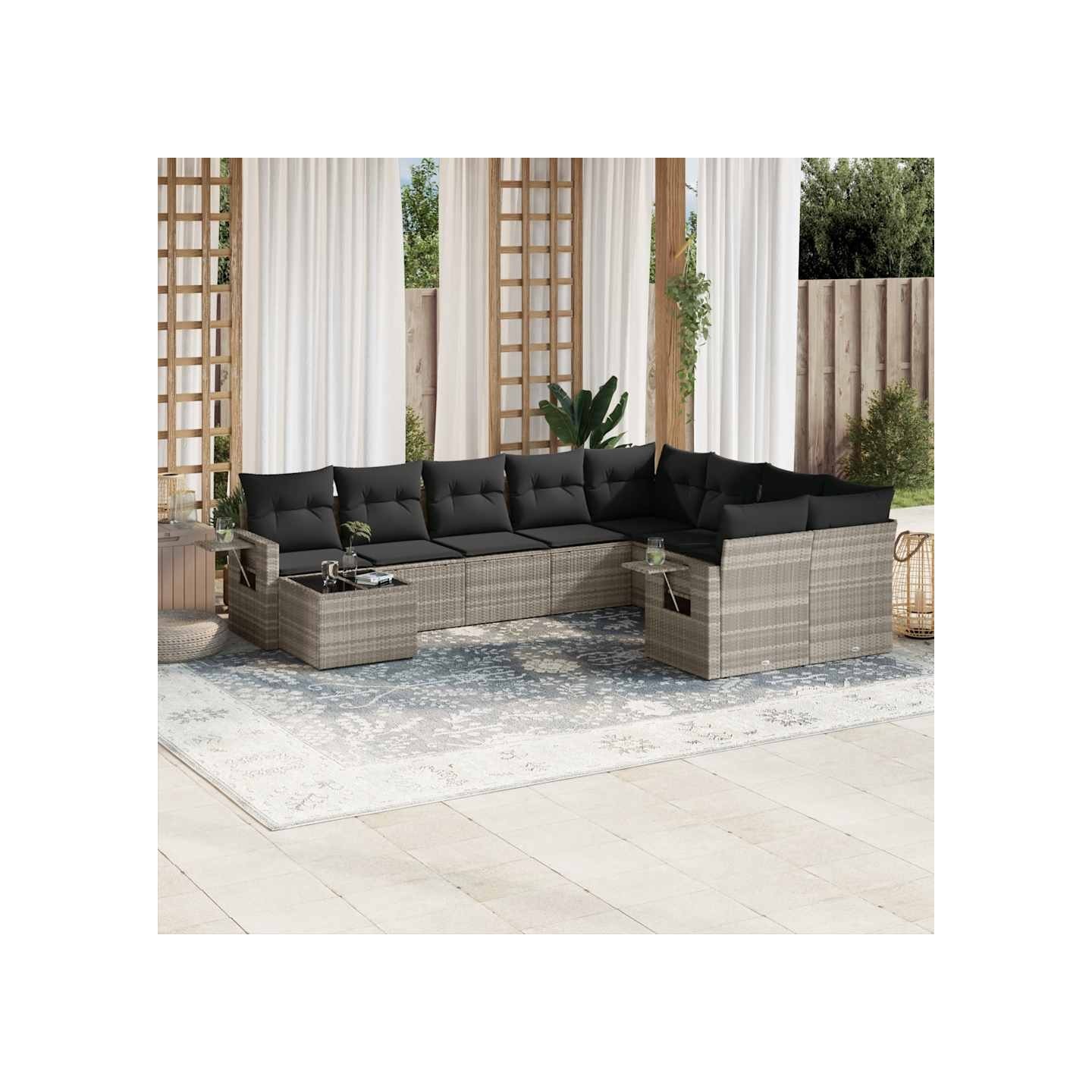Salon de jardin avec coussins 10 pcs gris clair résine tressée
