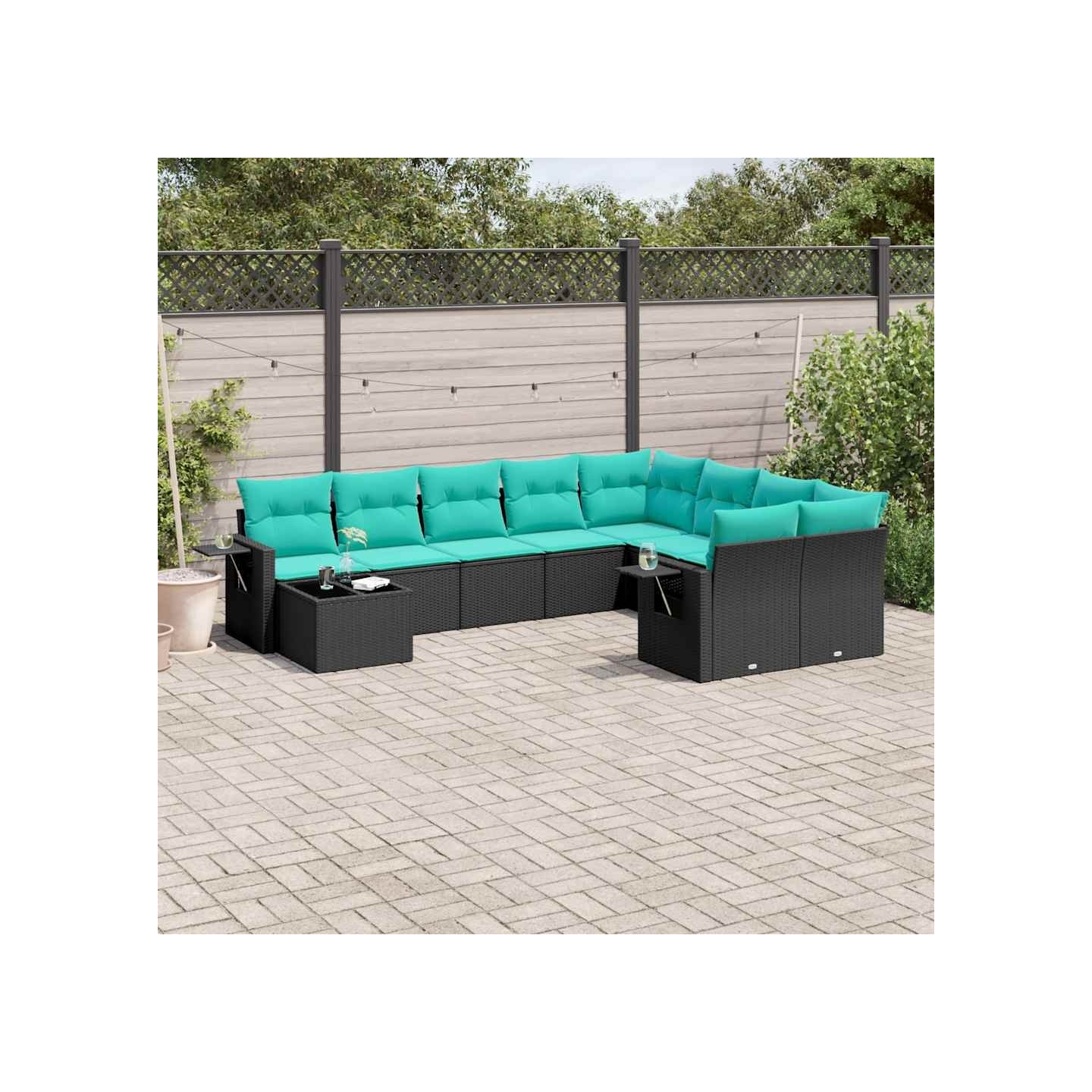 Ensemble de canapé de jardin 10 pcs avec coussins noir