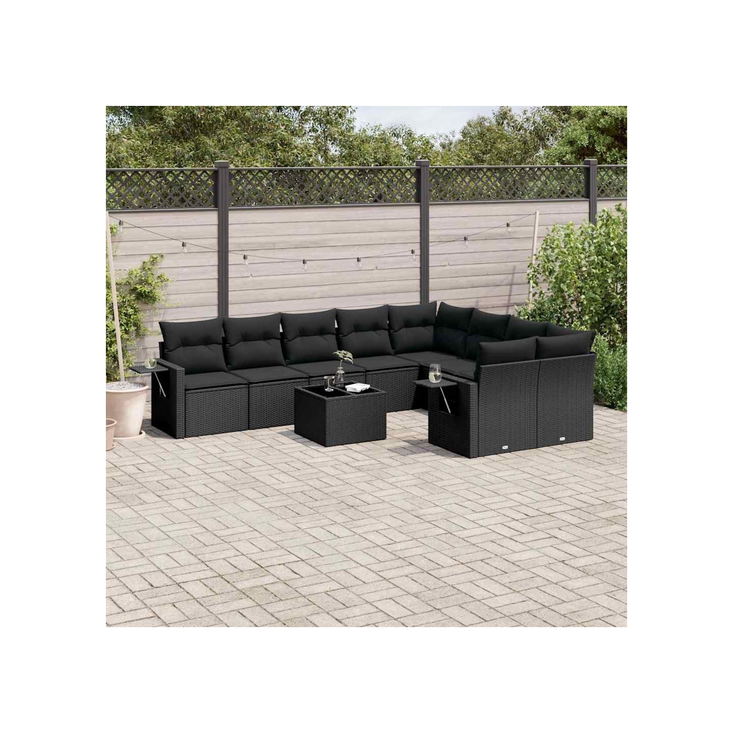 Salon de jardin 10 pcs avec coussins noir résine tressée