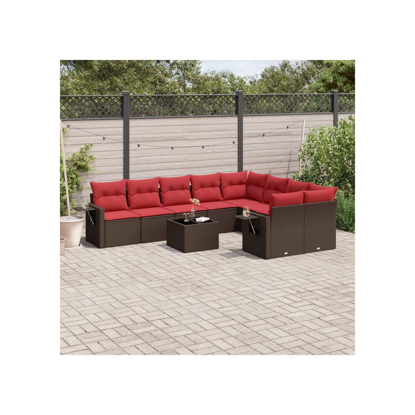 Ensemble de canapé de jardin 10 pcs avec coussins marron