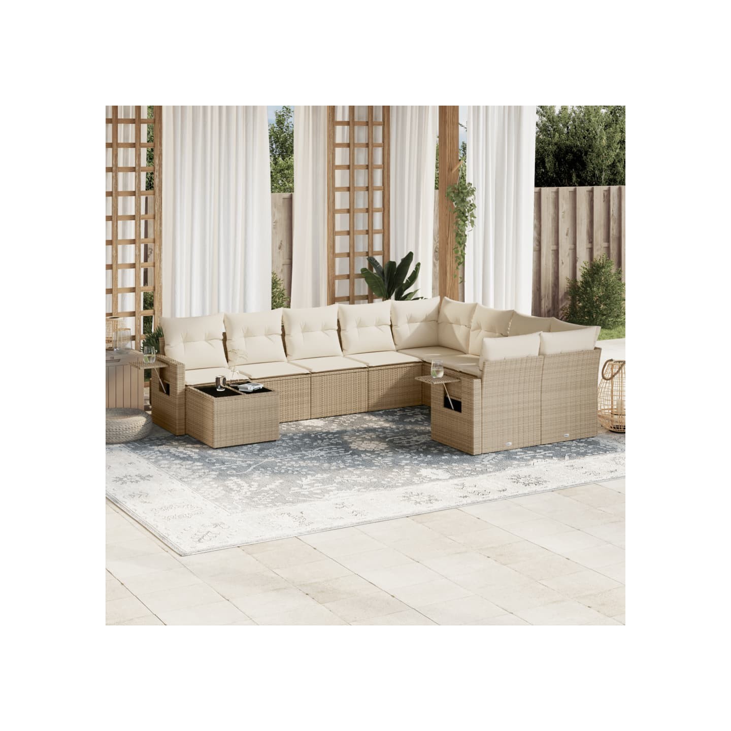 Salon de jardin avec coussins 10 pcs beige résine tressée