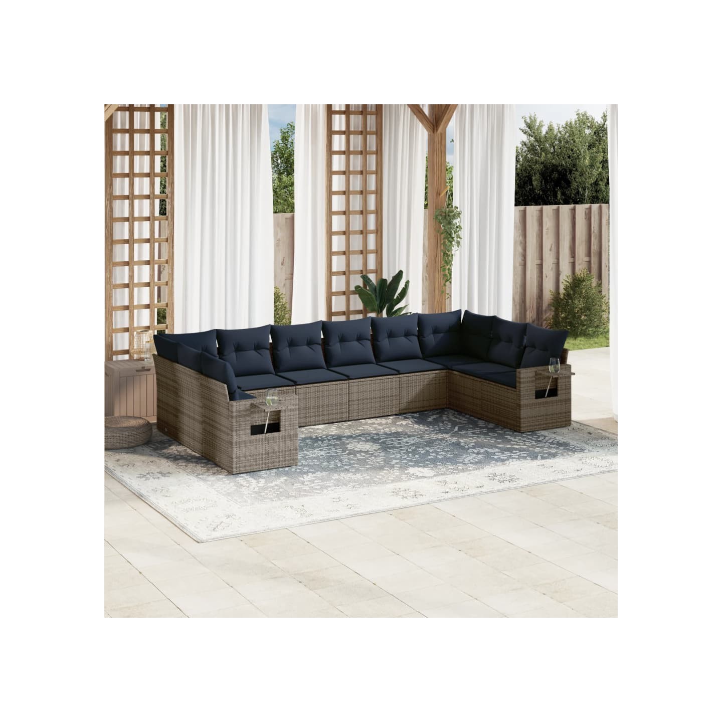 Ensemble de canapé de jardin 10 pcs avec coussins gris