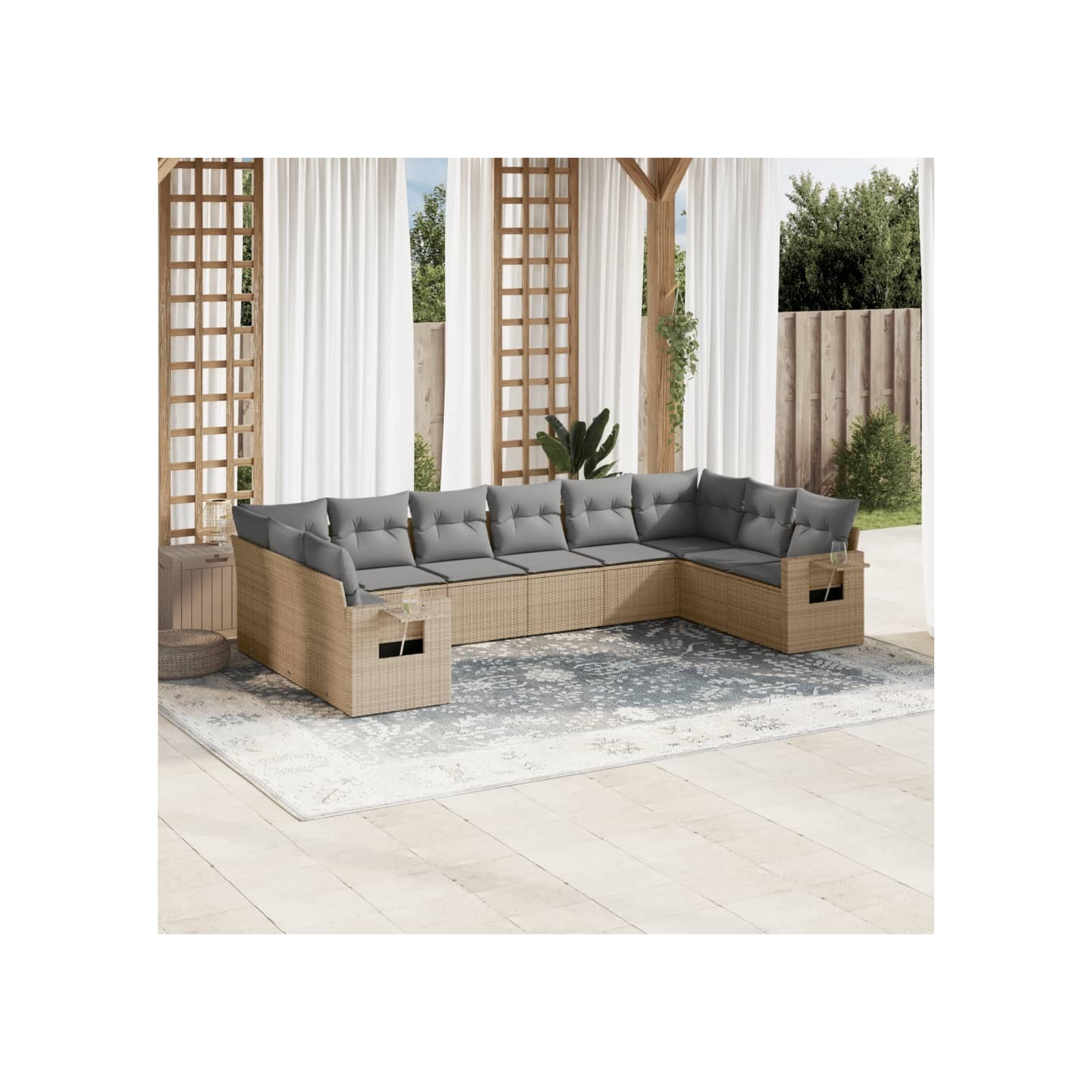 Salon de jardin avec coussins 10 pcs beige résine tressée