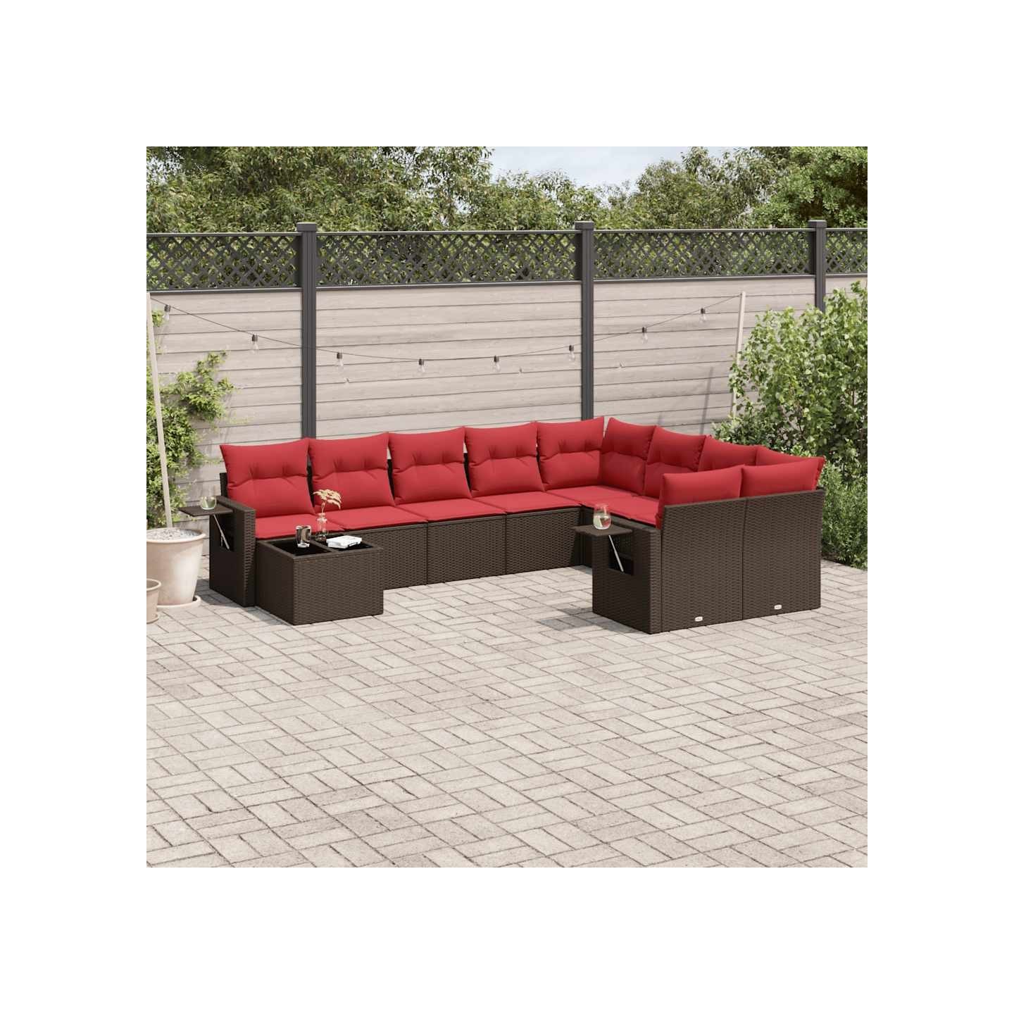 Ensemble de canapé de jardin 10 pcs avec coussins marron