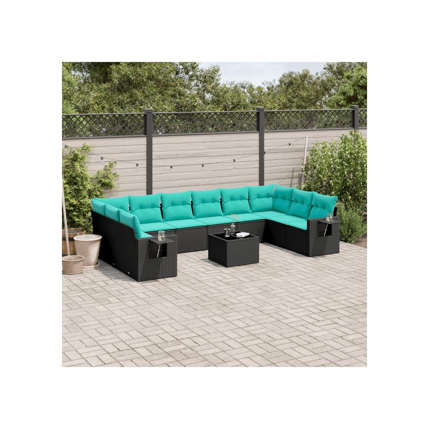 Ensemble de canapé de jardin 11 pcs avec coussins noir
