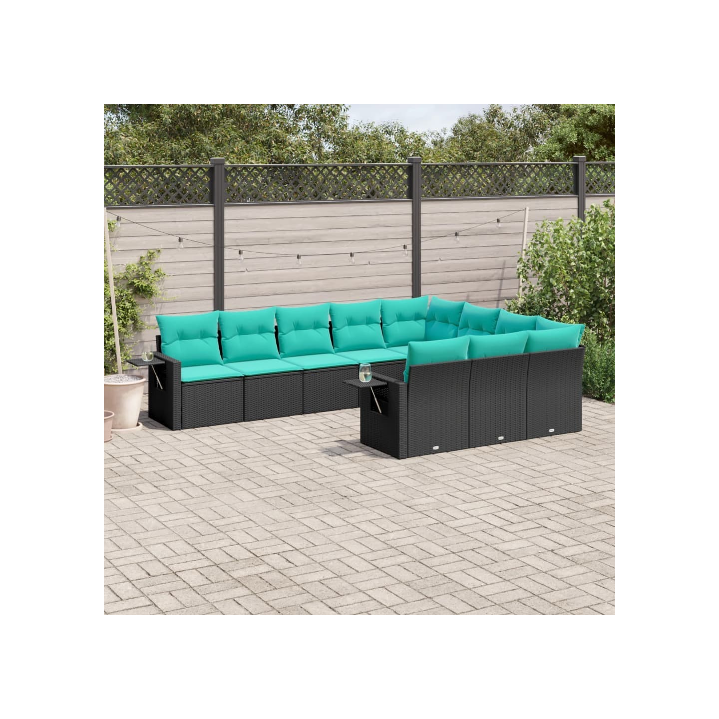 Salon de jardin 10 pcs avec coussins noir résine tressée
