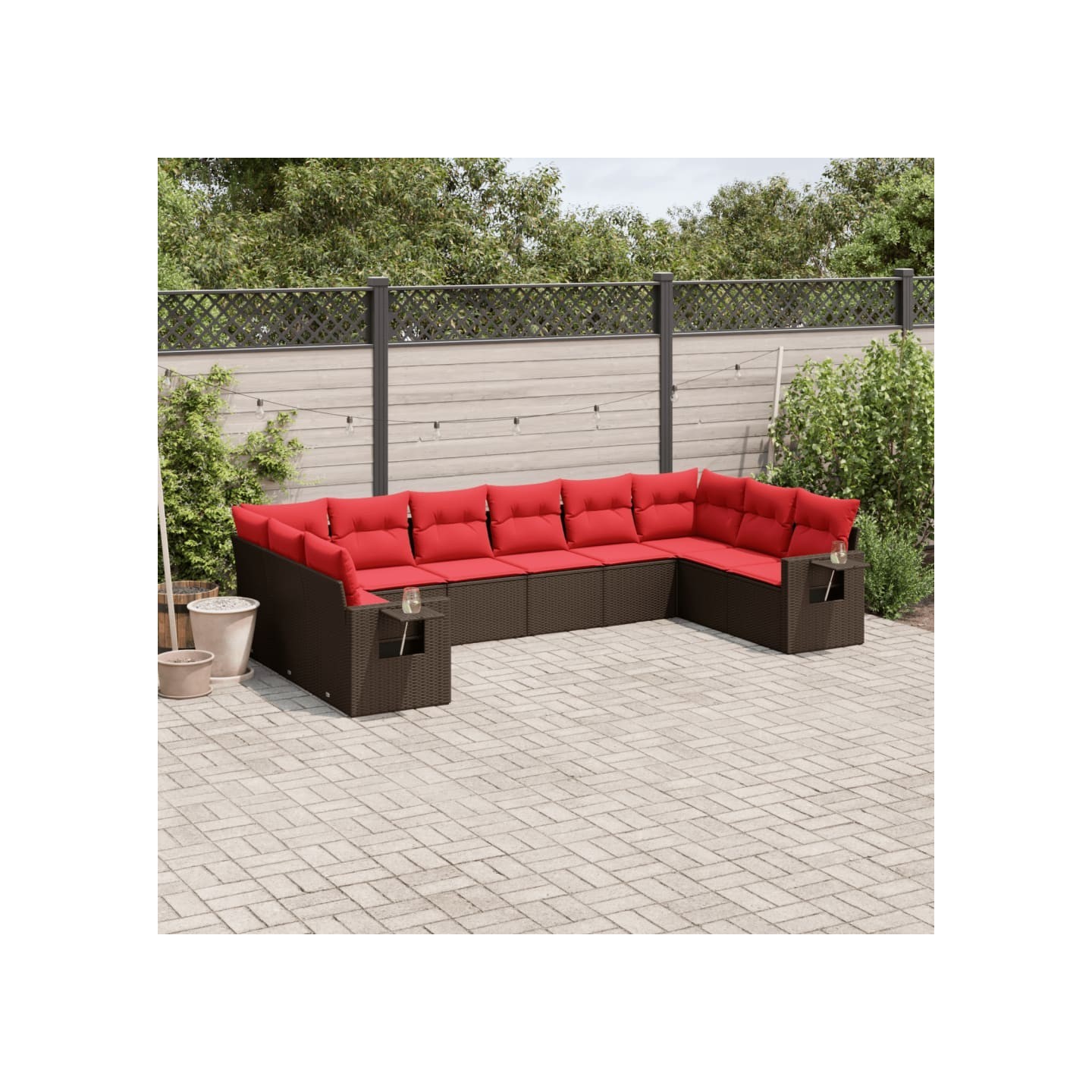 Ensemble de canapé de jardin 10 pcs avec coussins marron