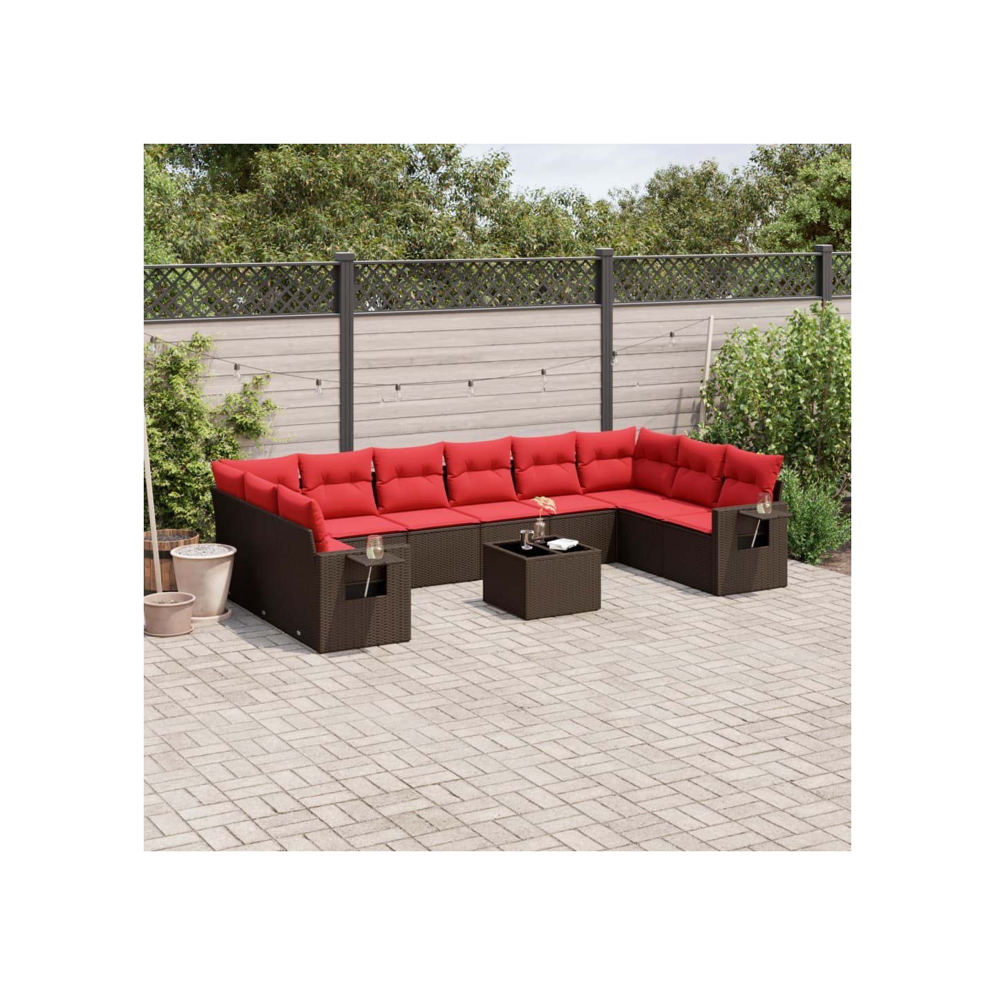 Ensemble de canapé de jardin 11 pcs avec coussins marron