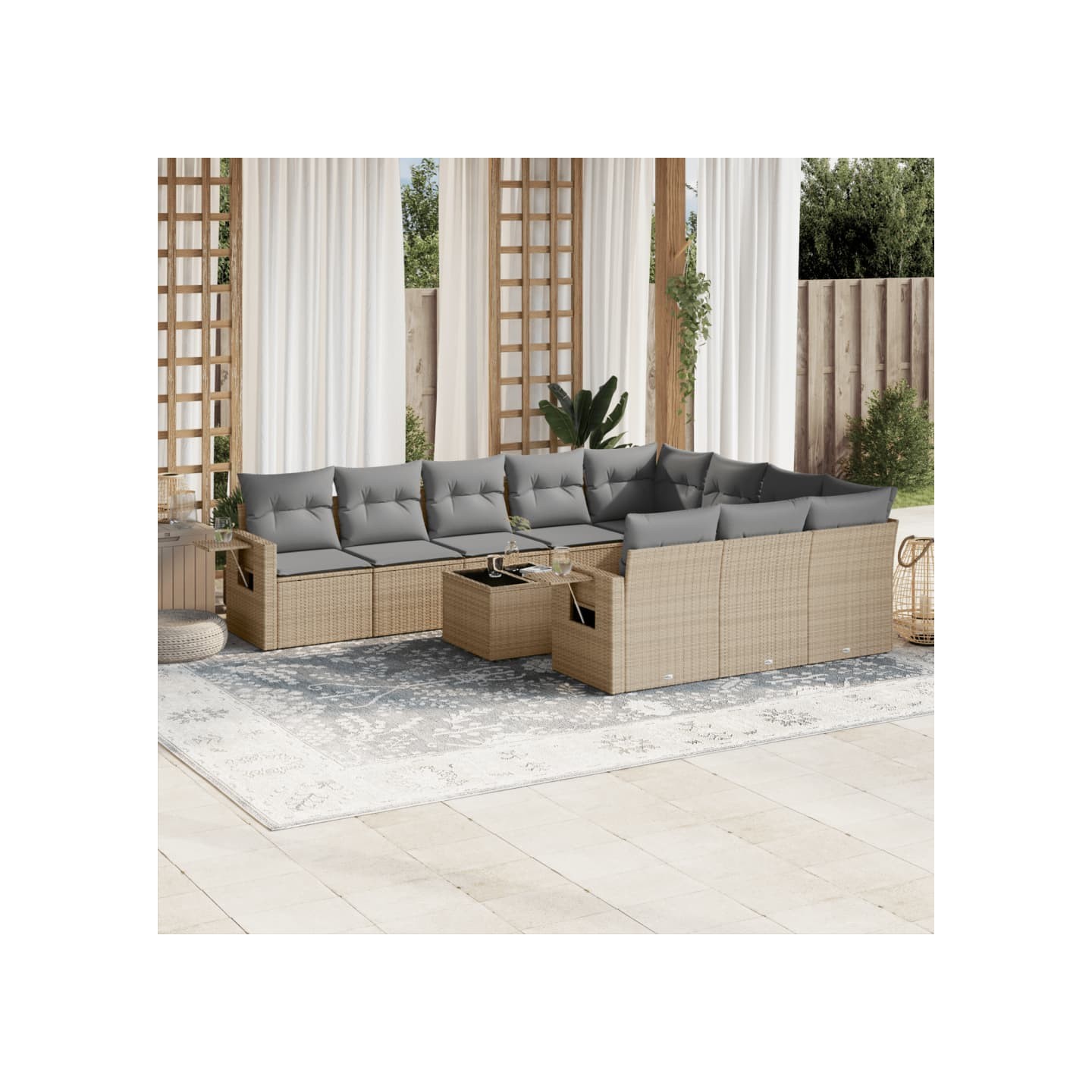 Salon de jardin 11 pcs avec coussins beige résine tressée