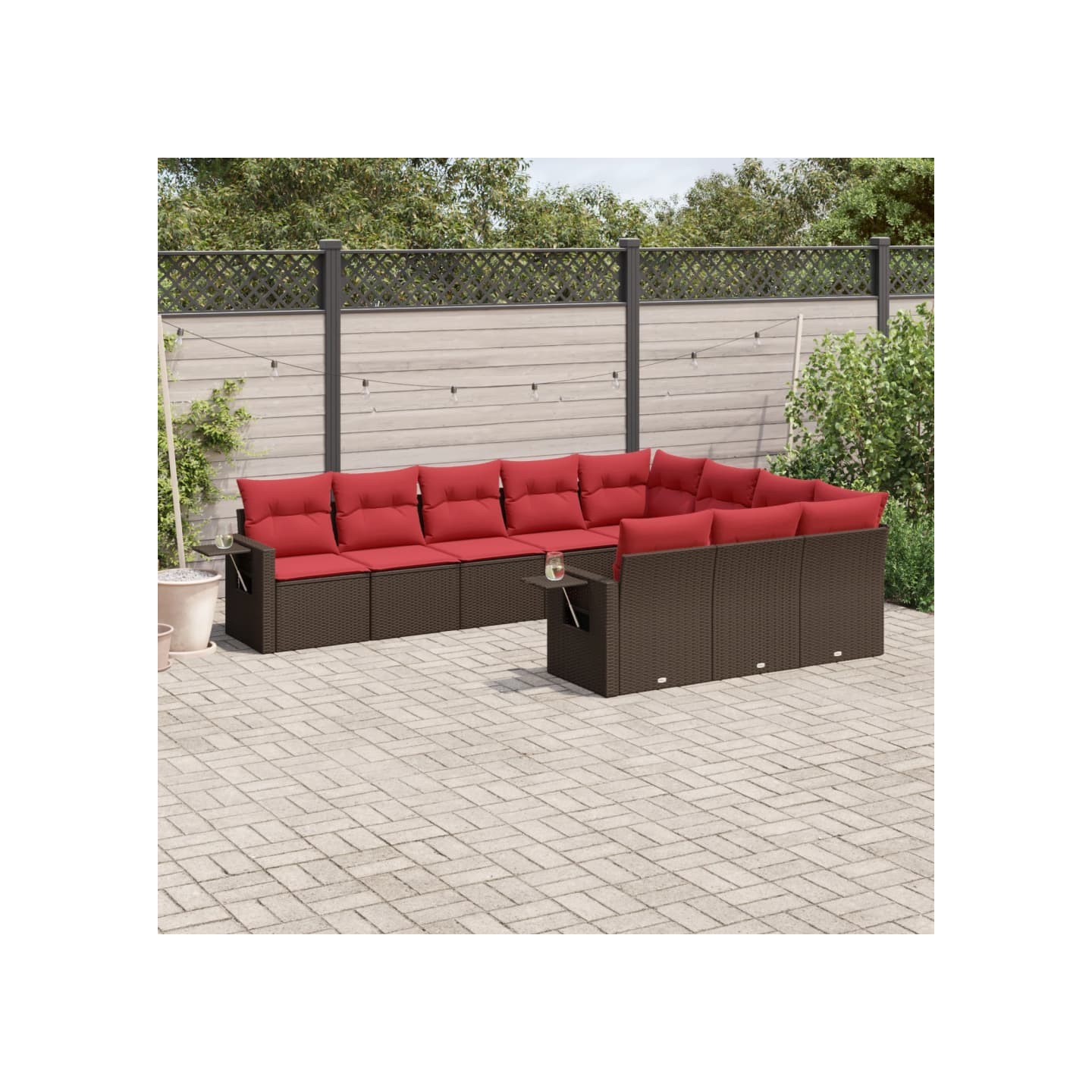 Ensemble de canapé de jardin 10 pcs avec coussins marron