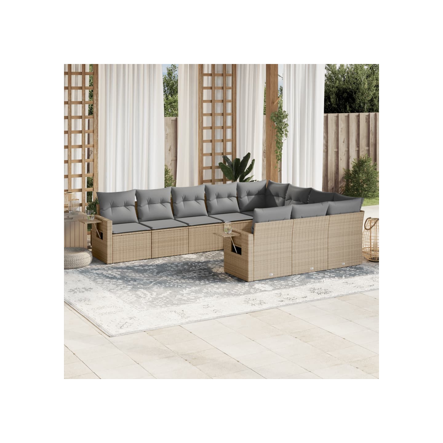 Salon de jardin avec coussins 10 pcs beige résine tressée