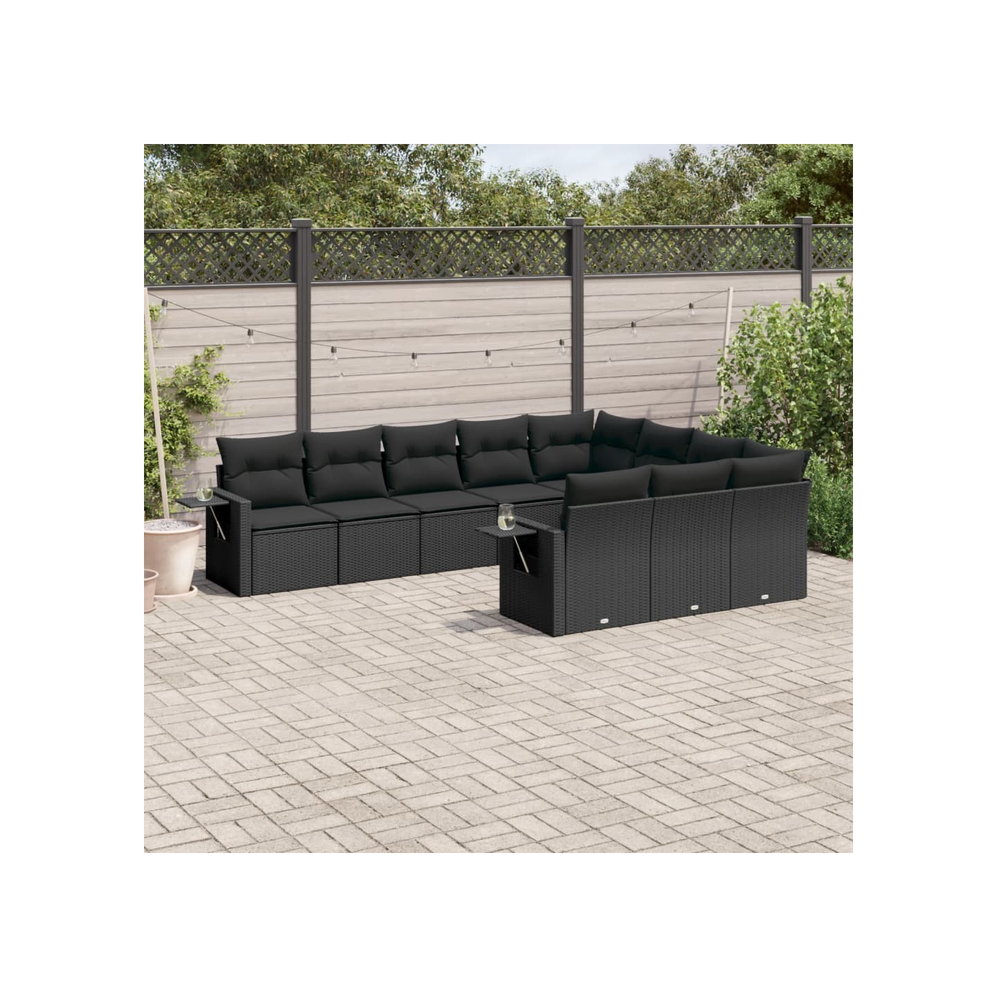Salon de jardin 10 pcs avec coussins noir résine tressée