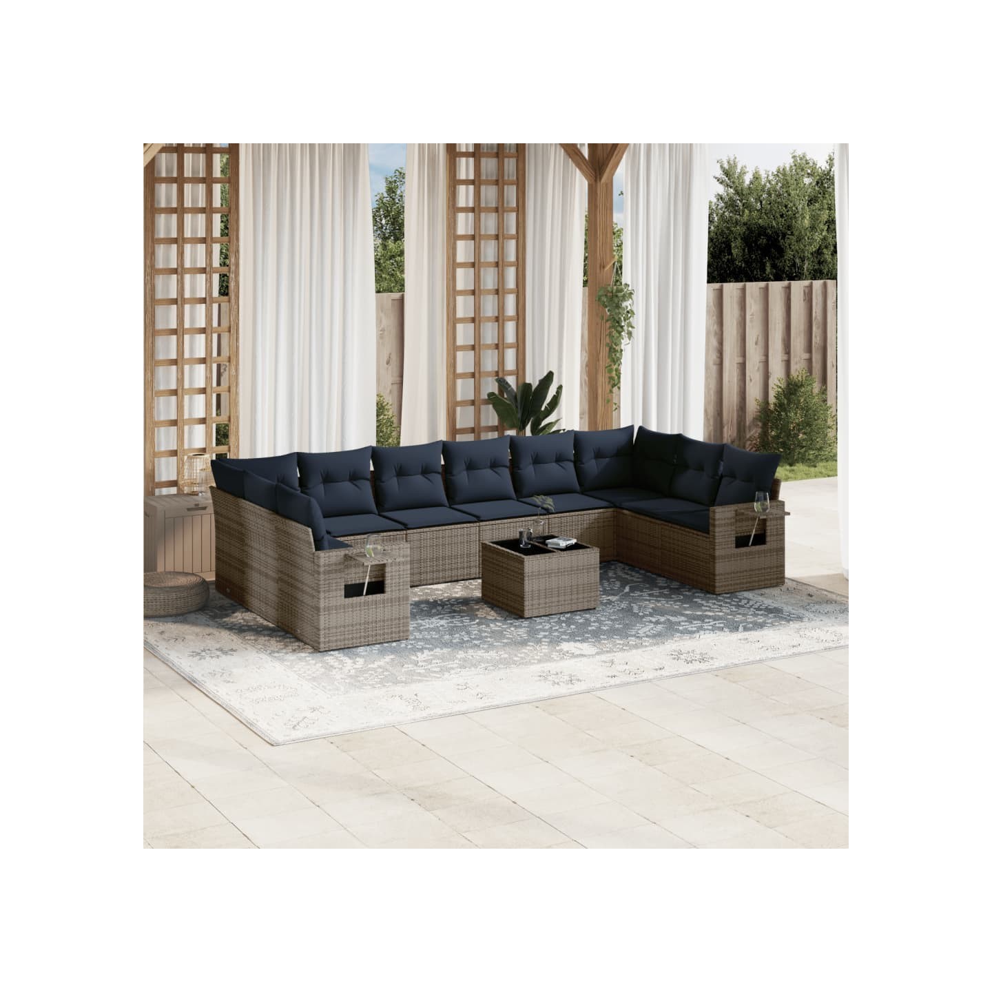 Ensemble de canapé de jardin 11 pcs avec coussins gris