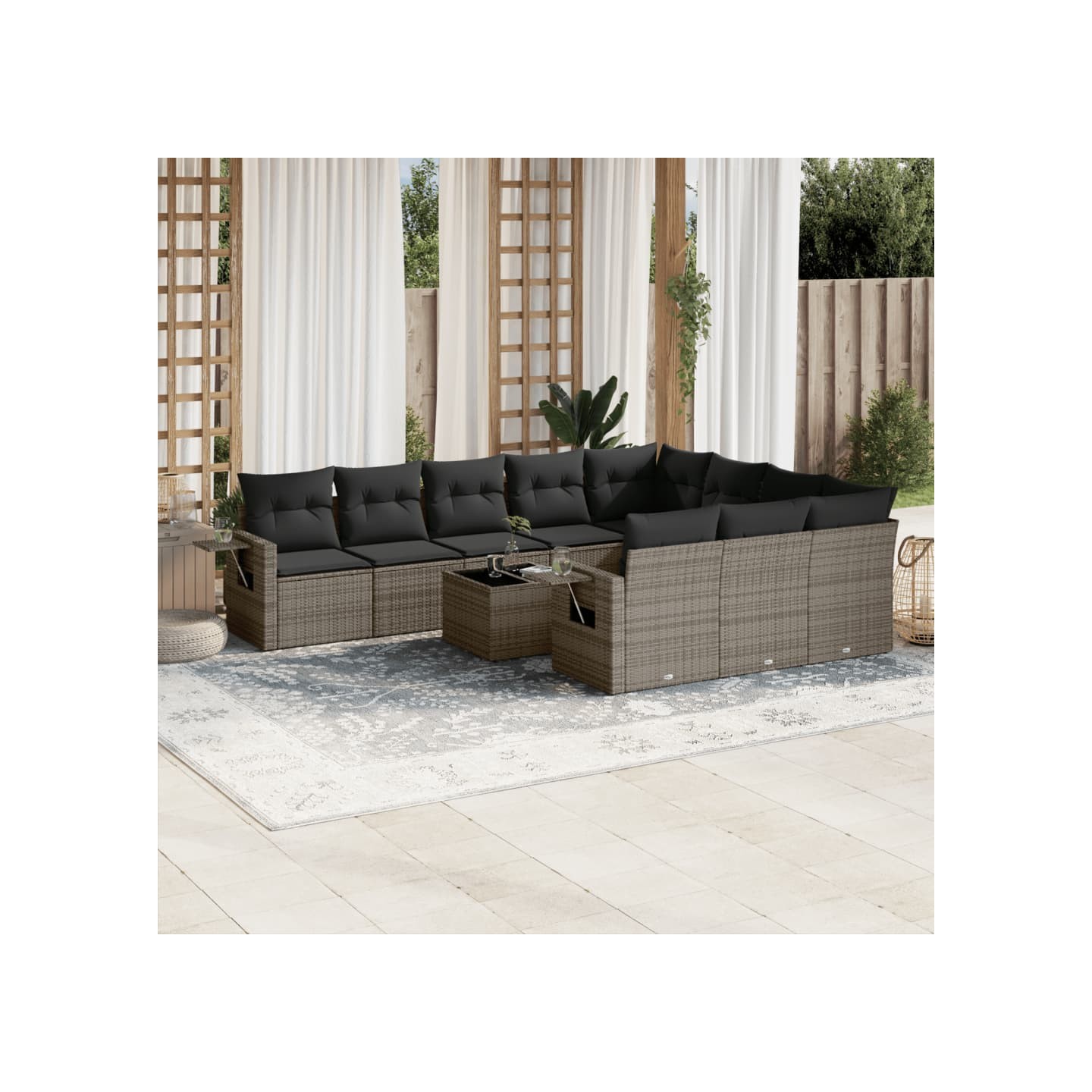Salon de jardin 11 pcs avec coussins gris résine tressée