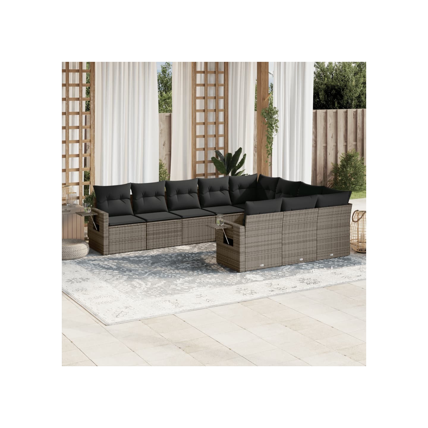 Salon de jardin avec coussins 10 pcs gris résine tressée