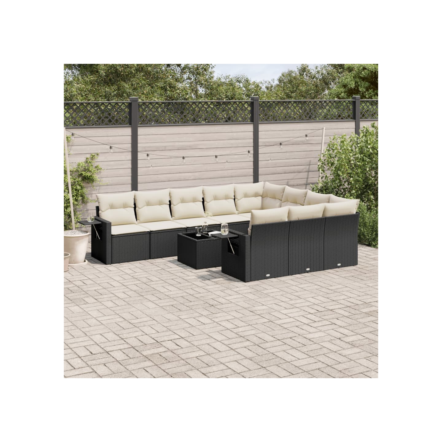Salon de jardin 11 pcs avec coussins noir résine tressée