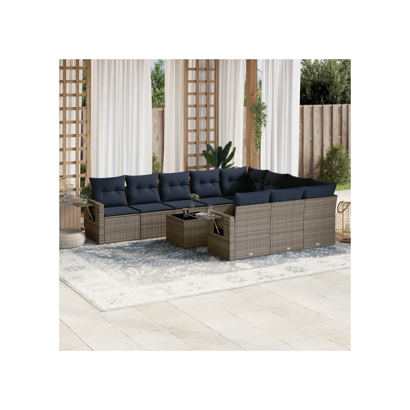 Ensemble de canapé de jardin 11 pcs avec coussins gris