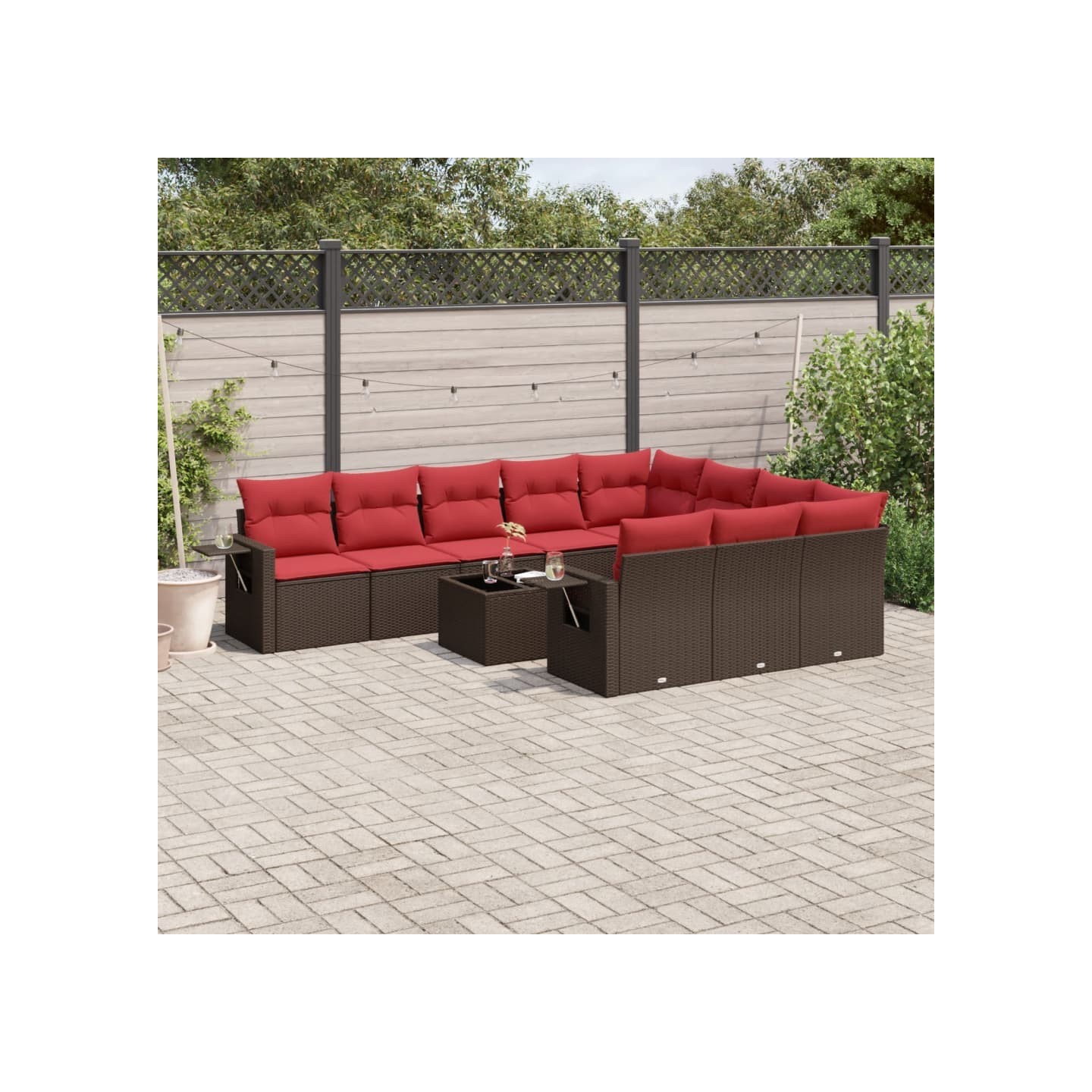 Ensemble de canapé de jardin 11 pcs avec coussins marron