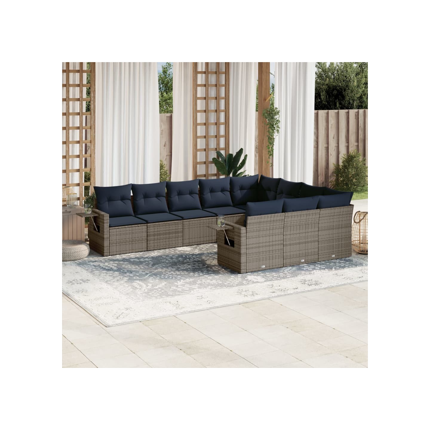 Ensemble de canapé de jardin 10 pcs avec coussins gris