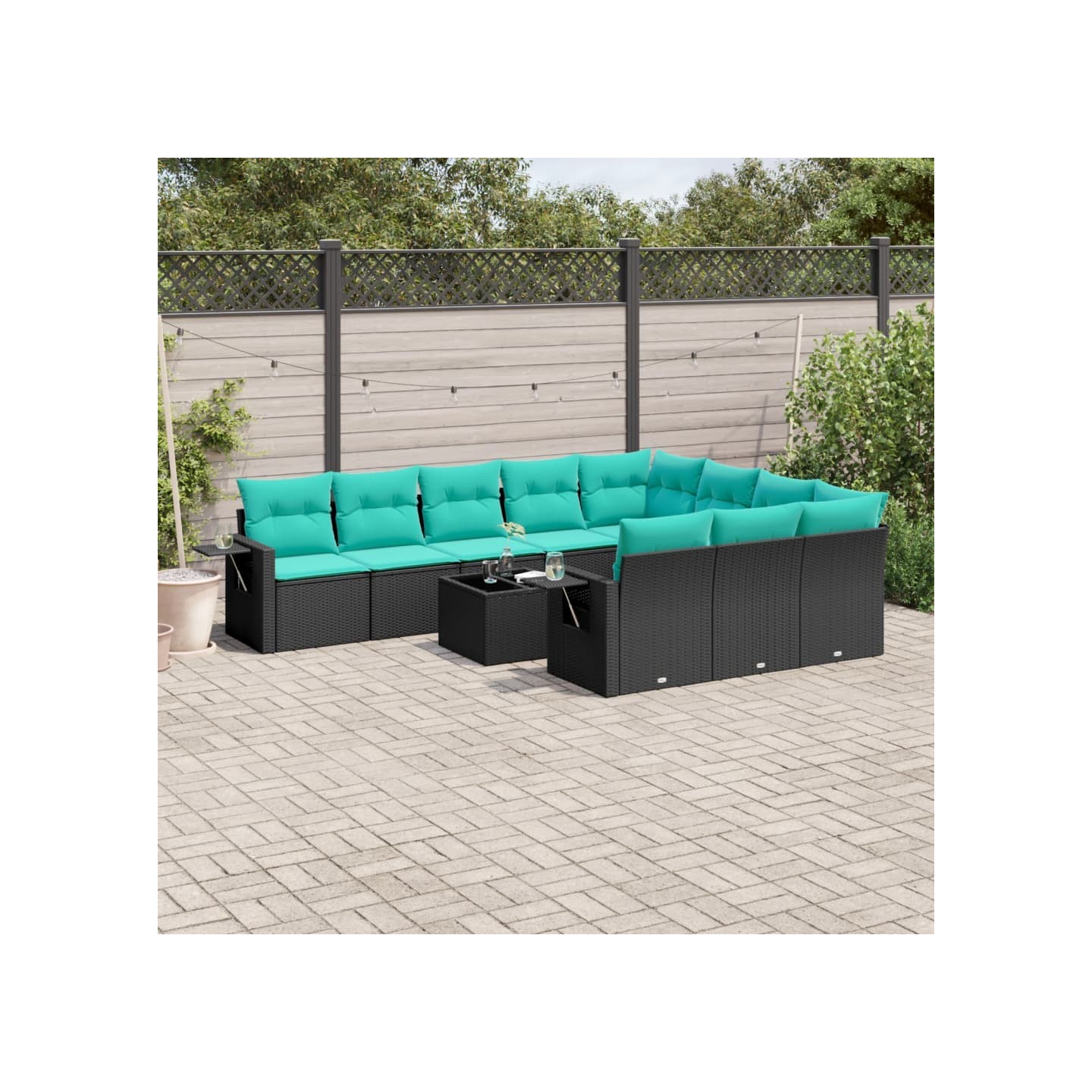 Ensemble de canapé de jardin 11 pcs avec coussins noir