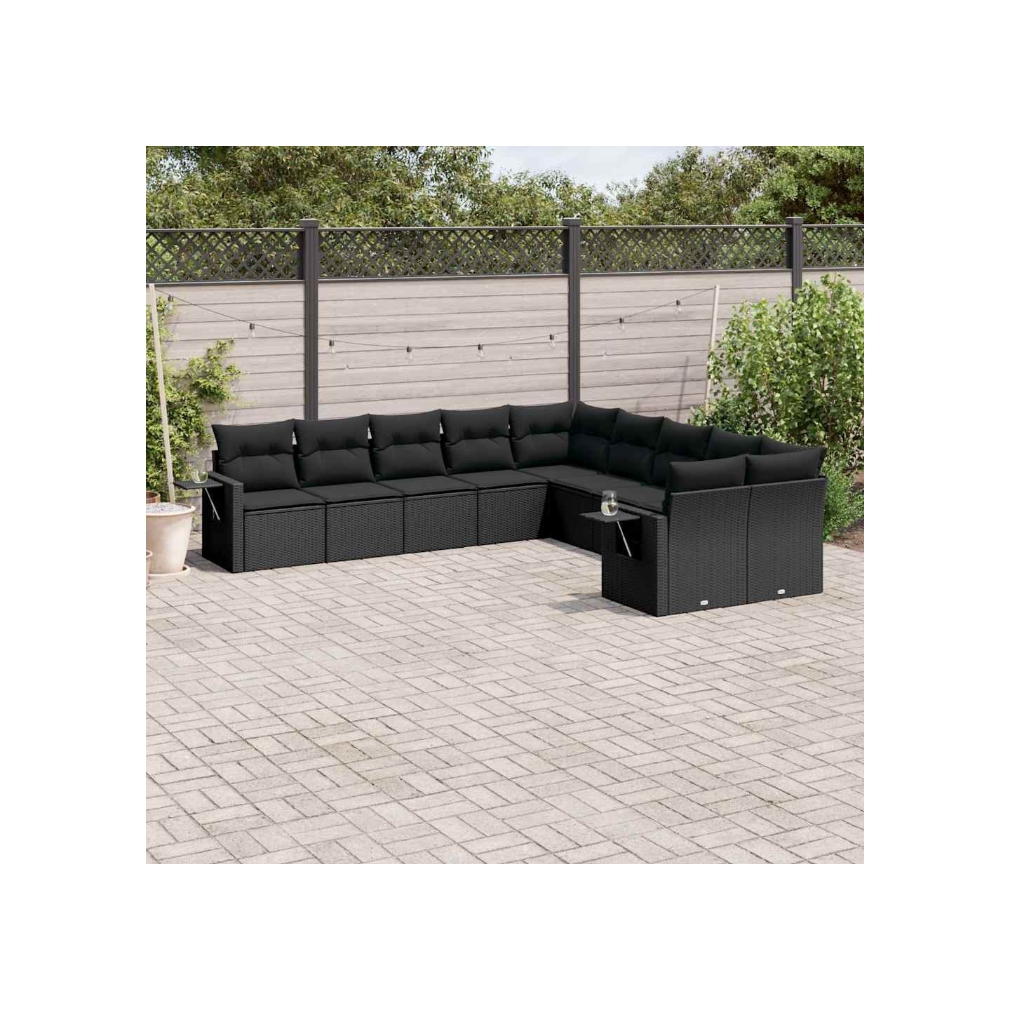 Salon de jardin 10 pcs avec coussins noir résine tressée